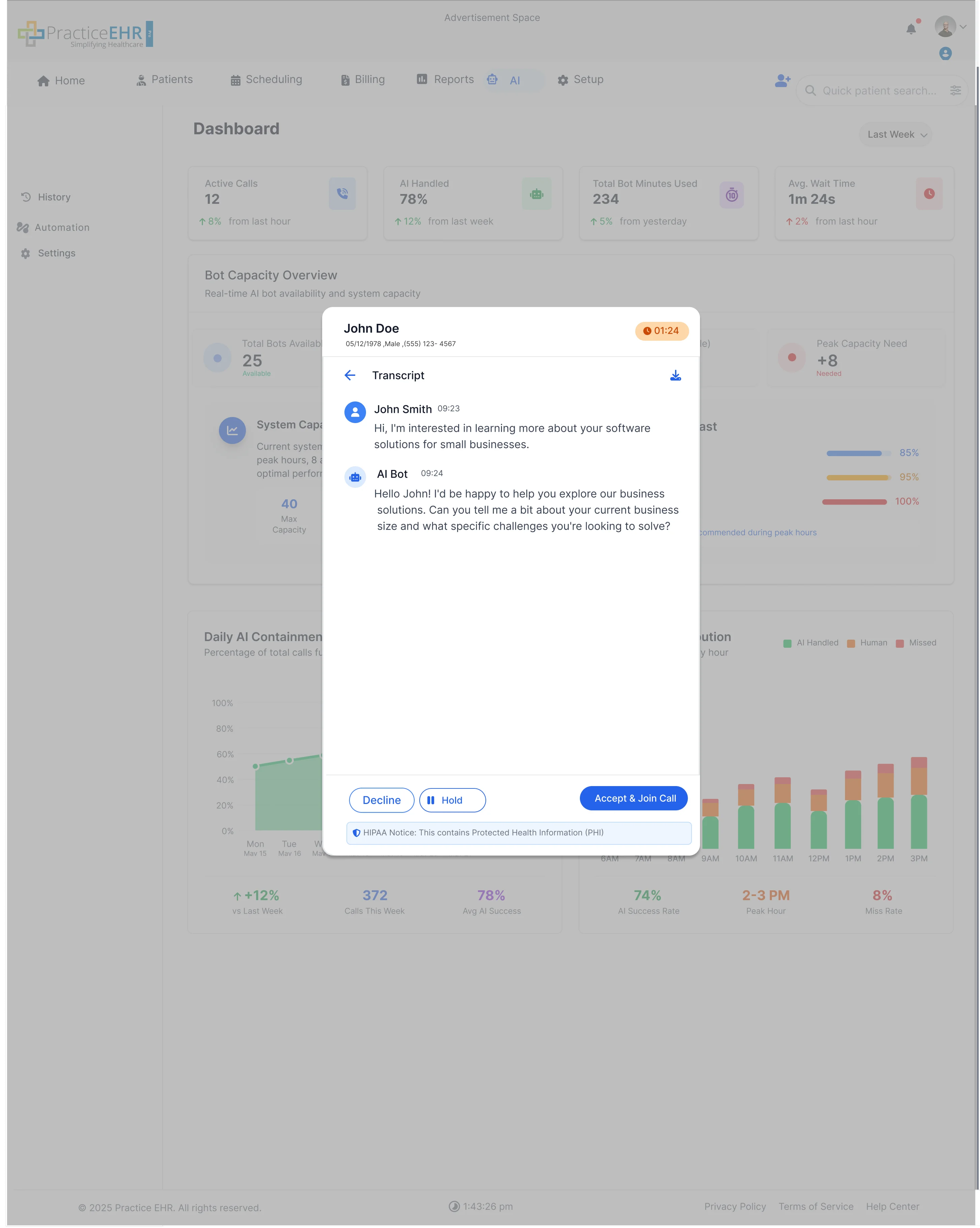 Expand transcript while managing call