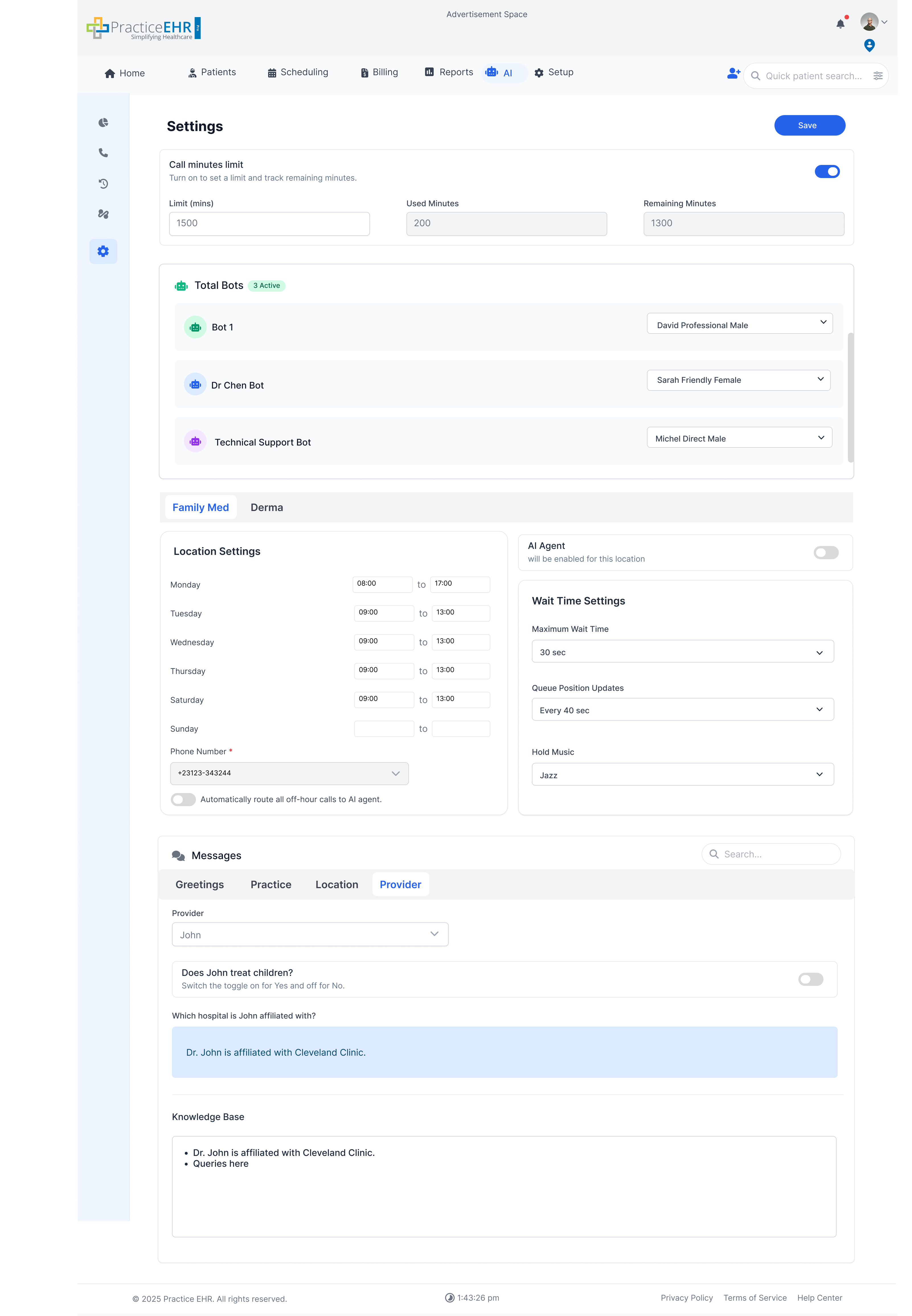 Call minutes limit checkbox state
