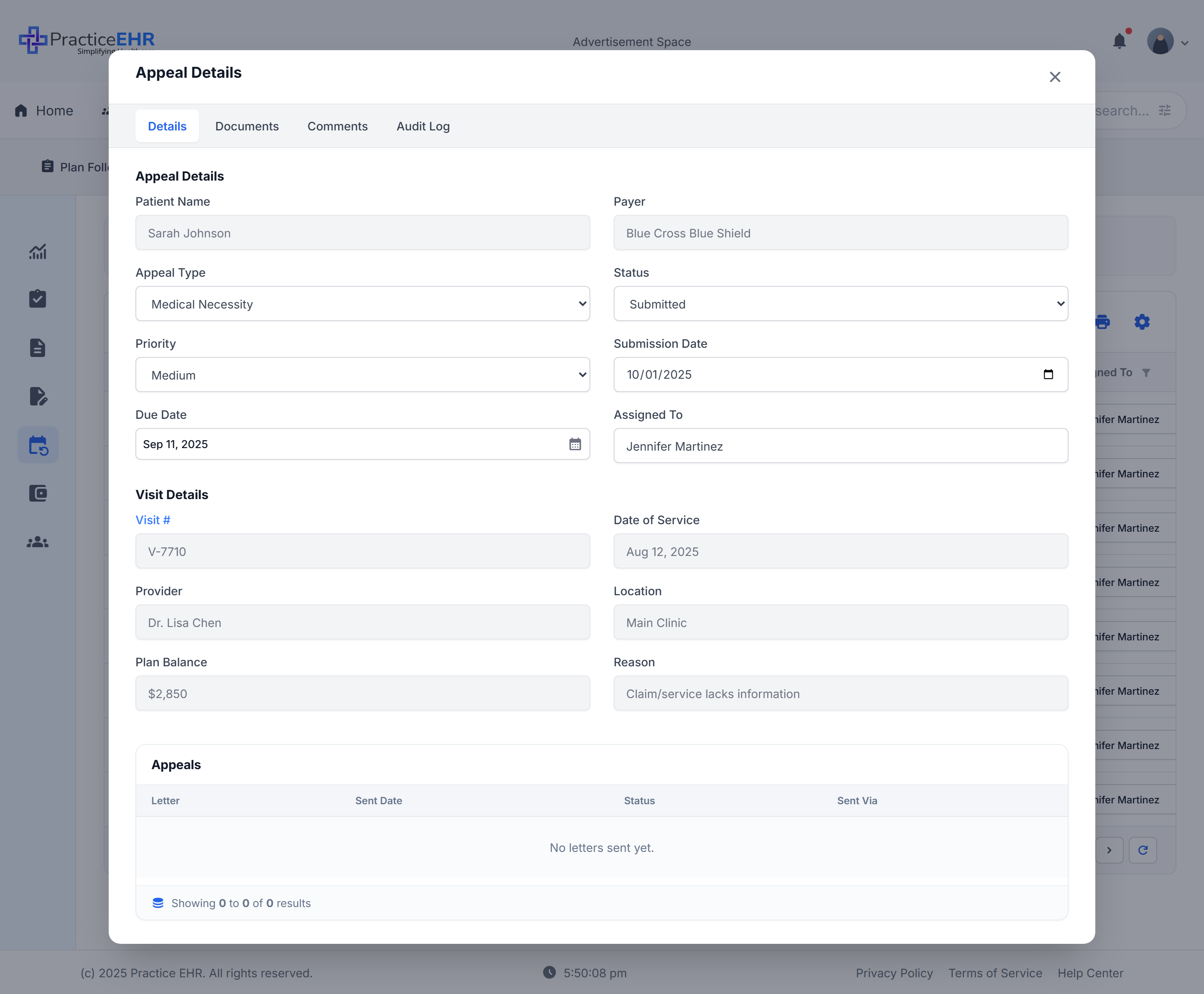 Appeal Details modal — Details tab