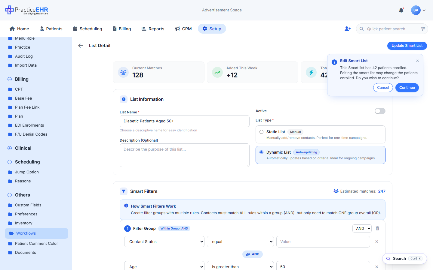 Edit Smart List with confirmation popover &mdash; live mockup