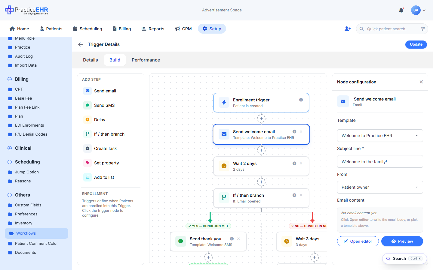 Send email node configuration (live mockup)