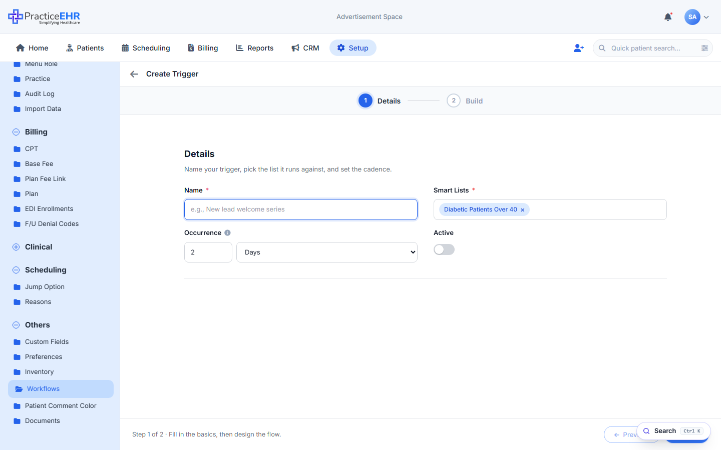 Create Trigger - Step 1 Details (live mockup)