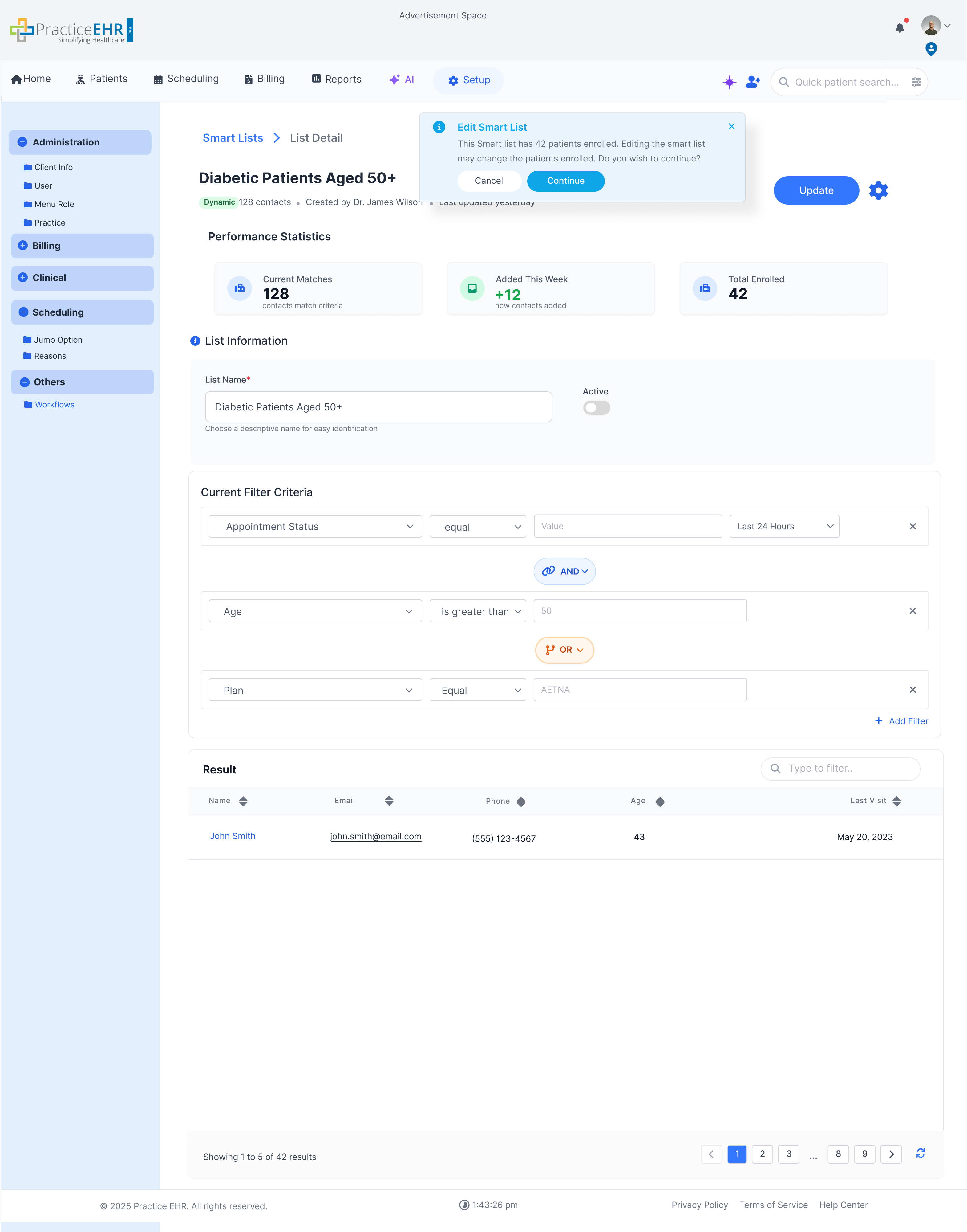 Edit Smart List - detail window