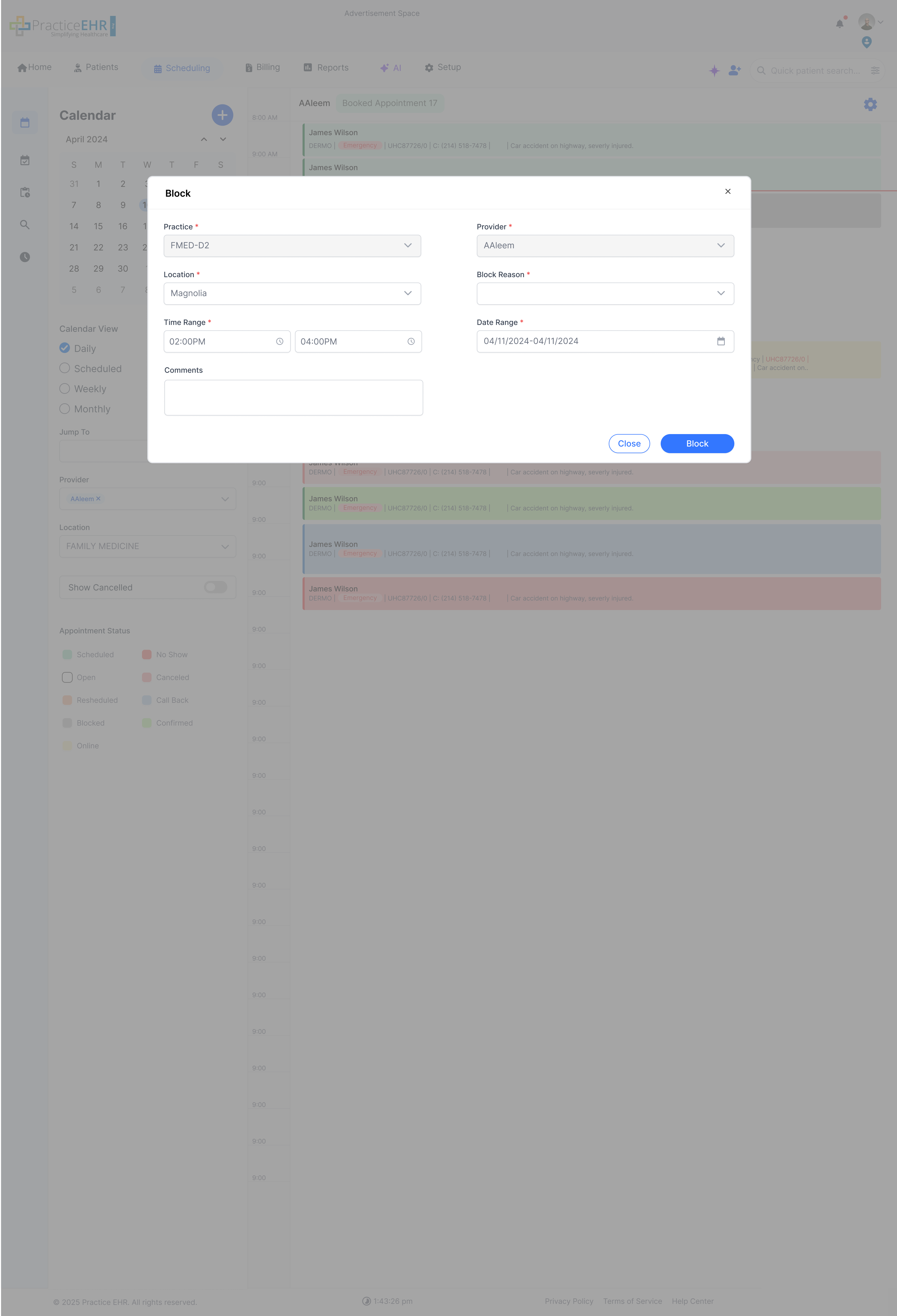 Block Schedule Modal