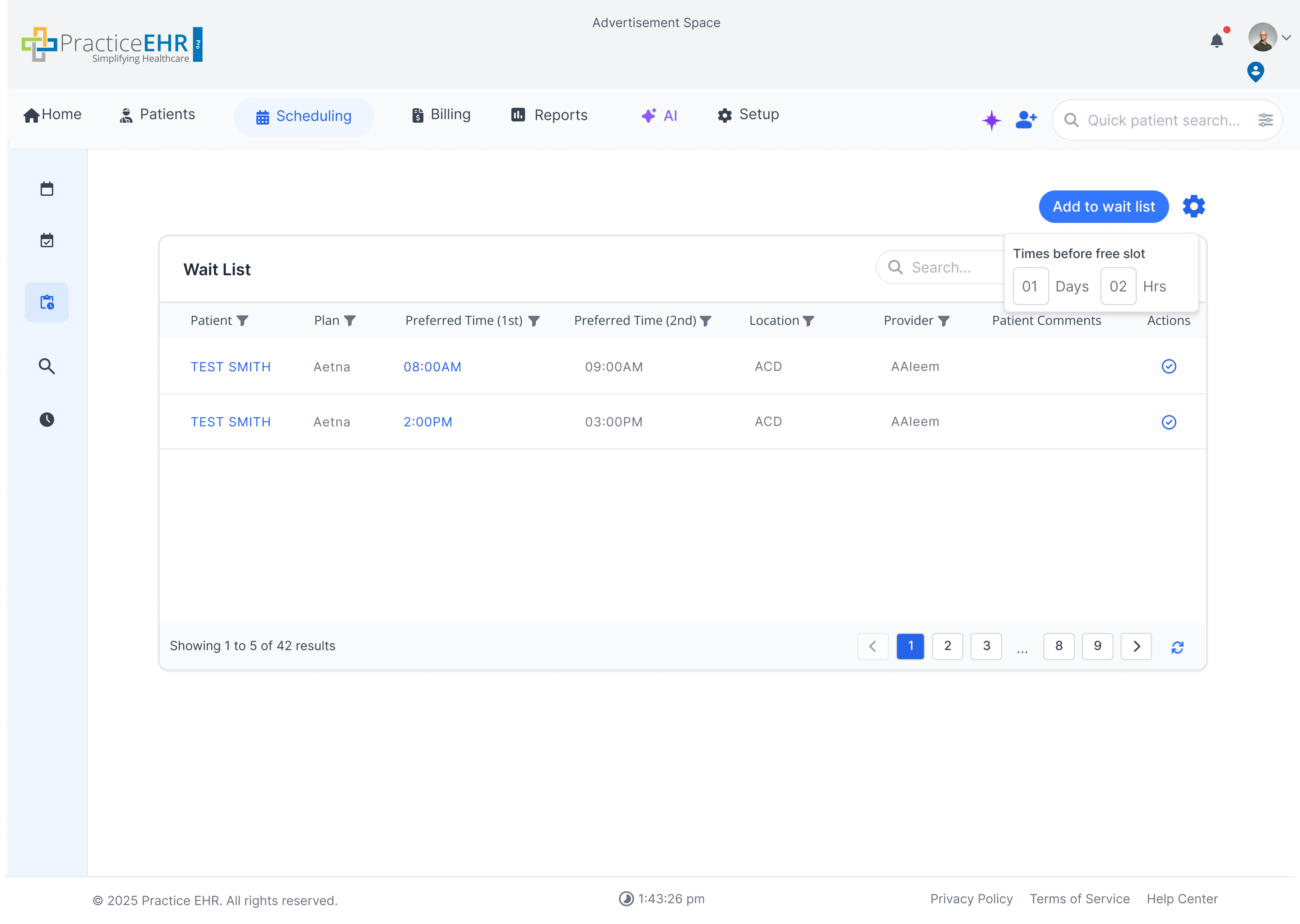 Waitlist Main Screen