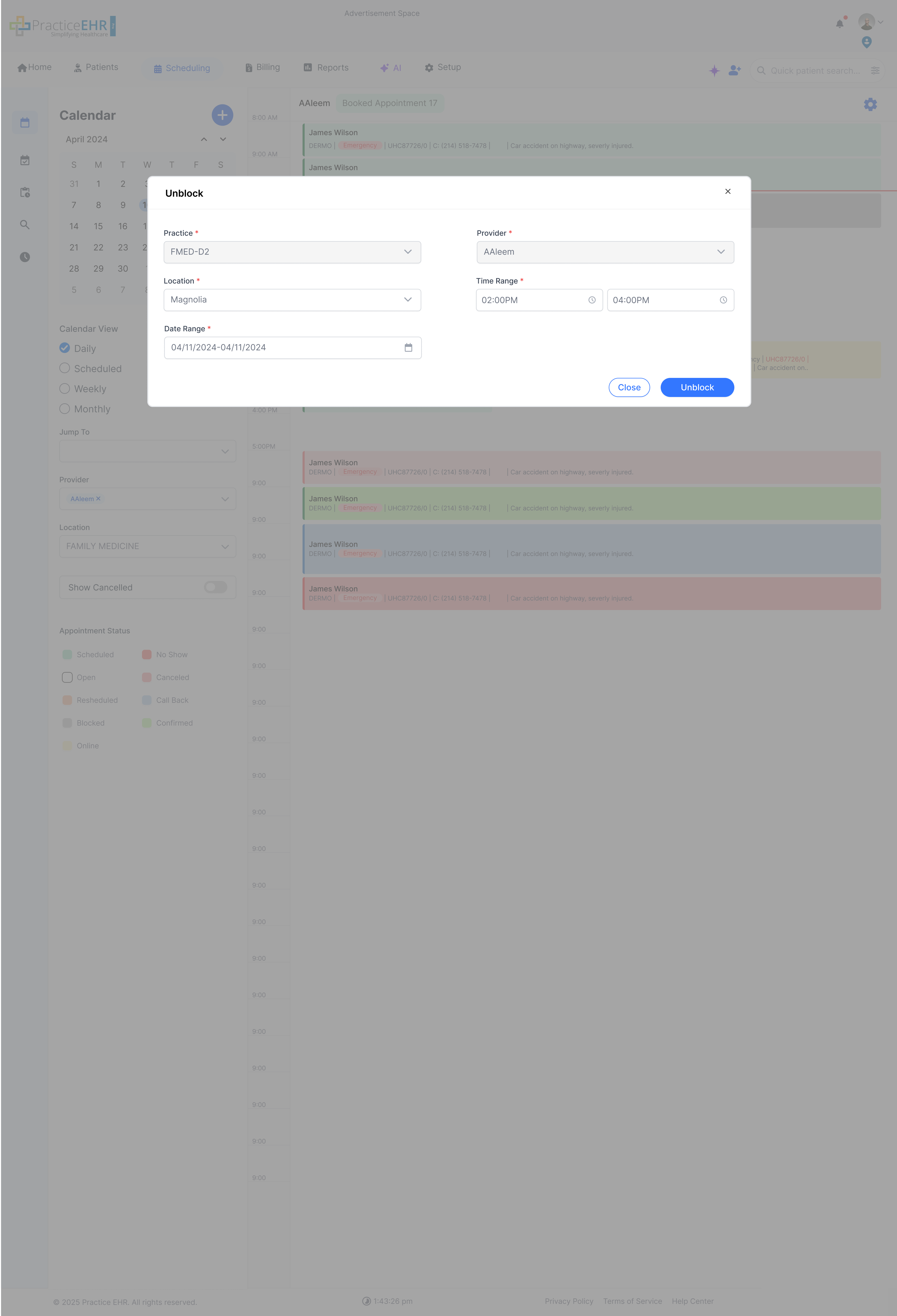 Unblock Schedule Modal