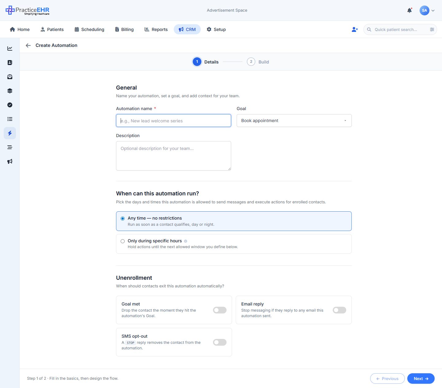 Create automation stepper Step 1 - Details
