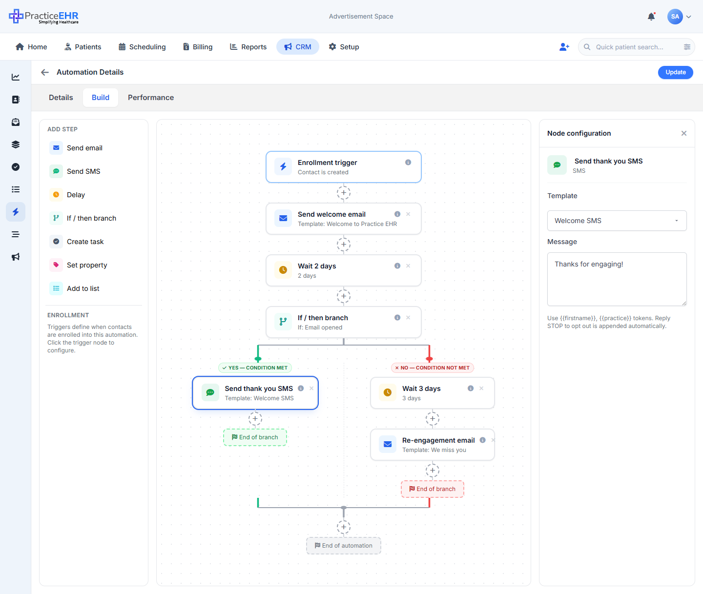 Config panel for a Send SMS node