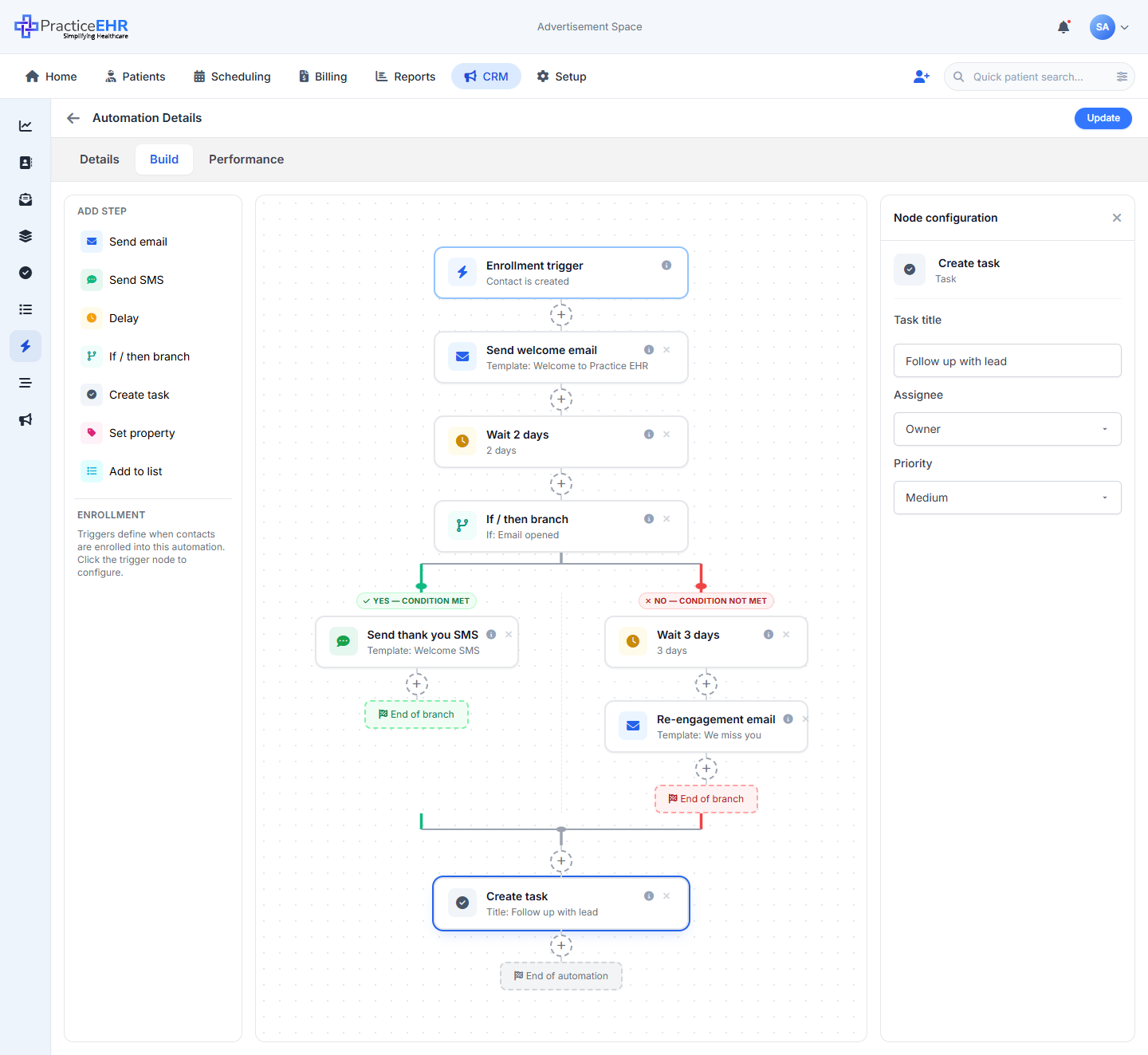 Config panel for a Create task node