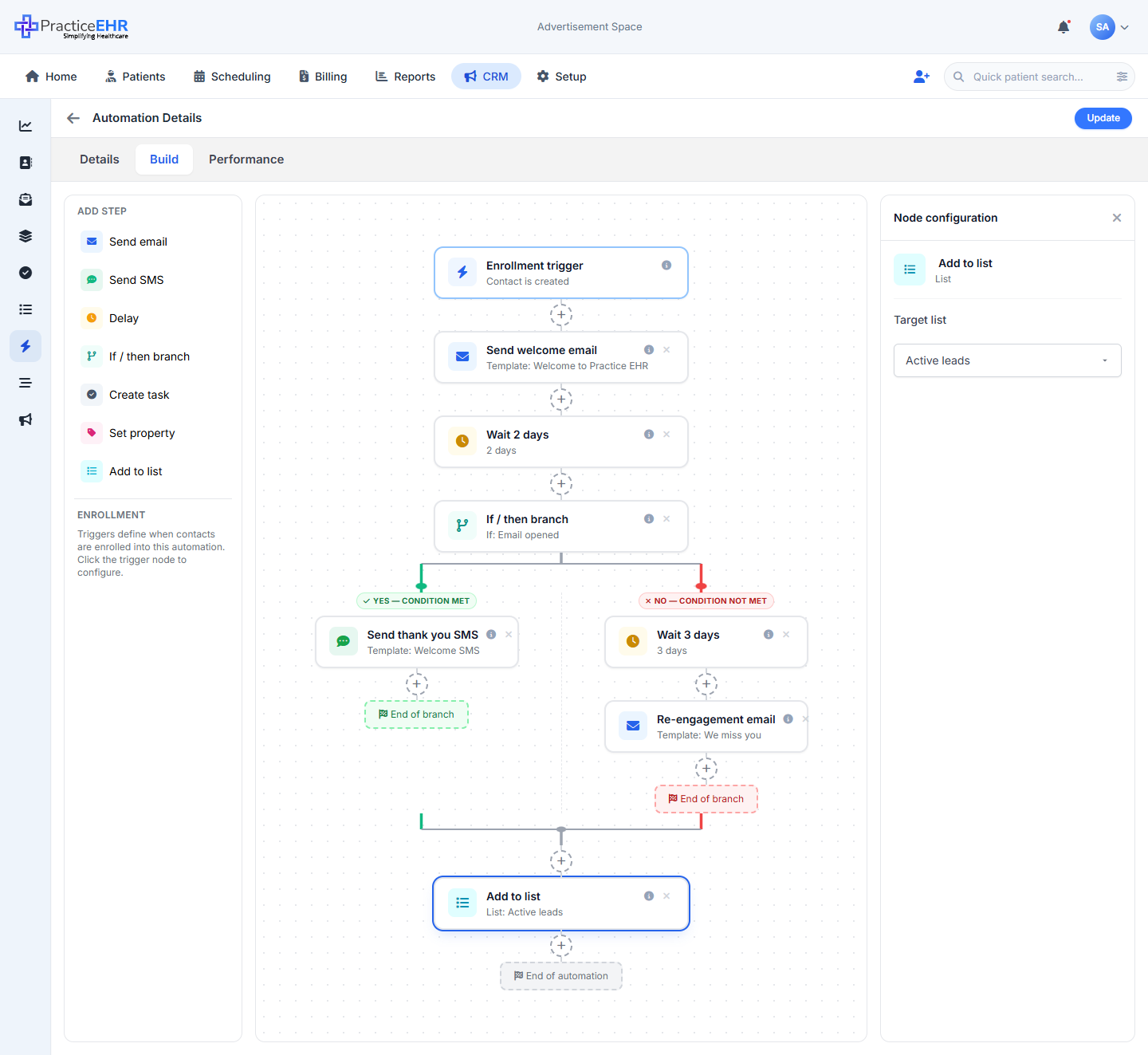 Config panel for an Add to list node