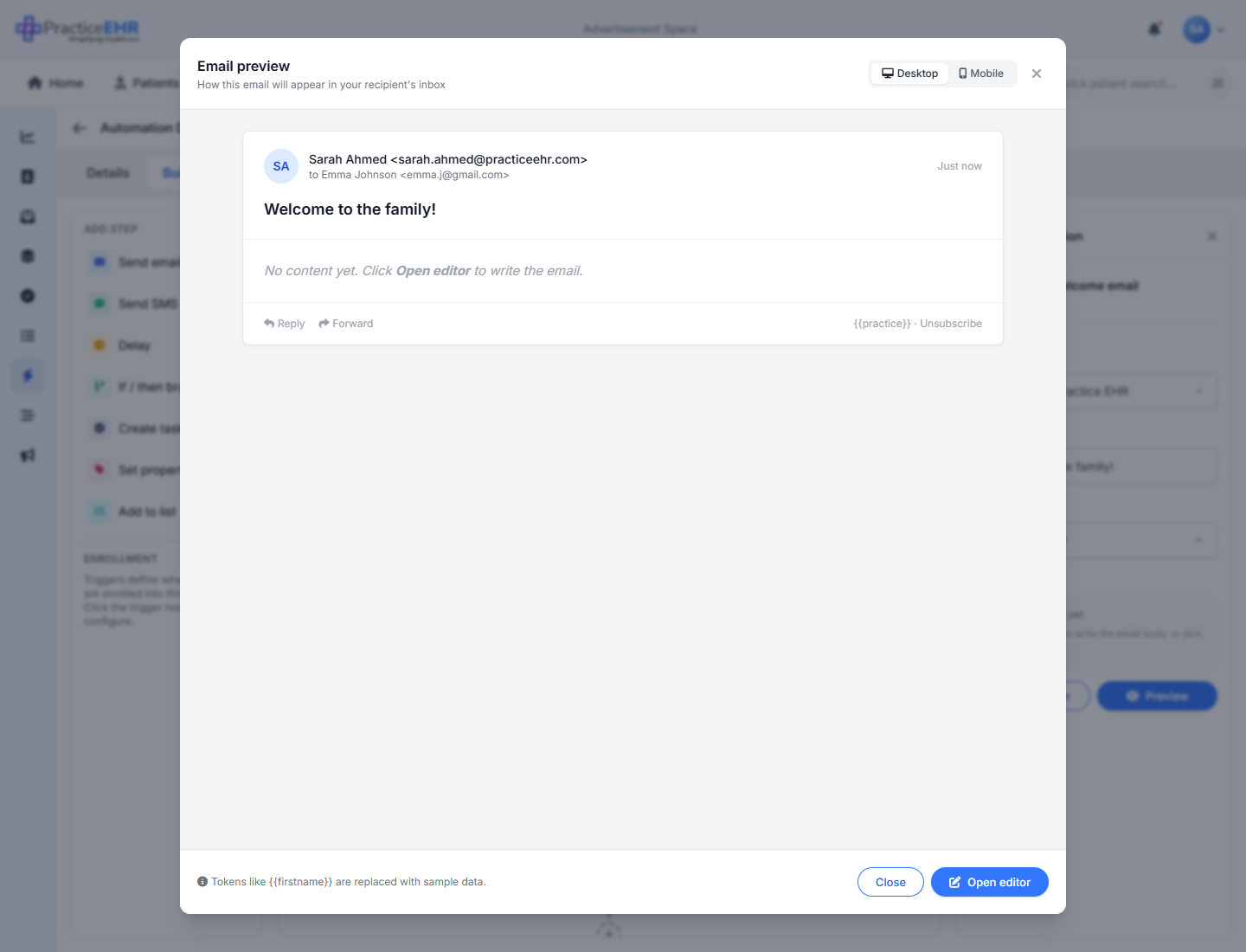 Email preview modal