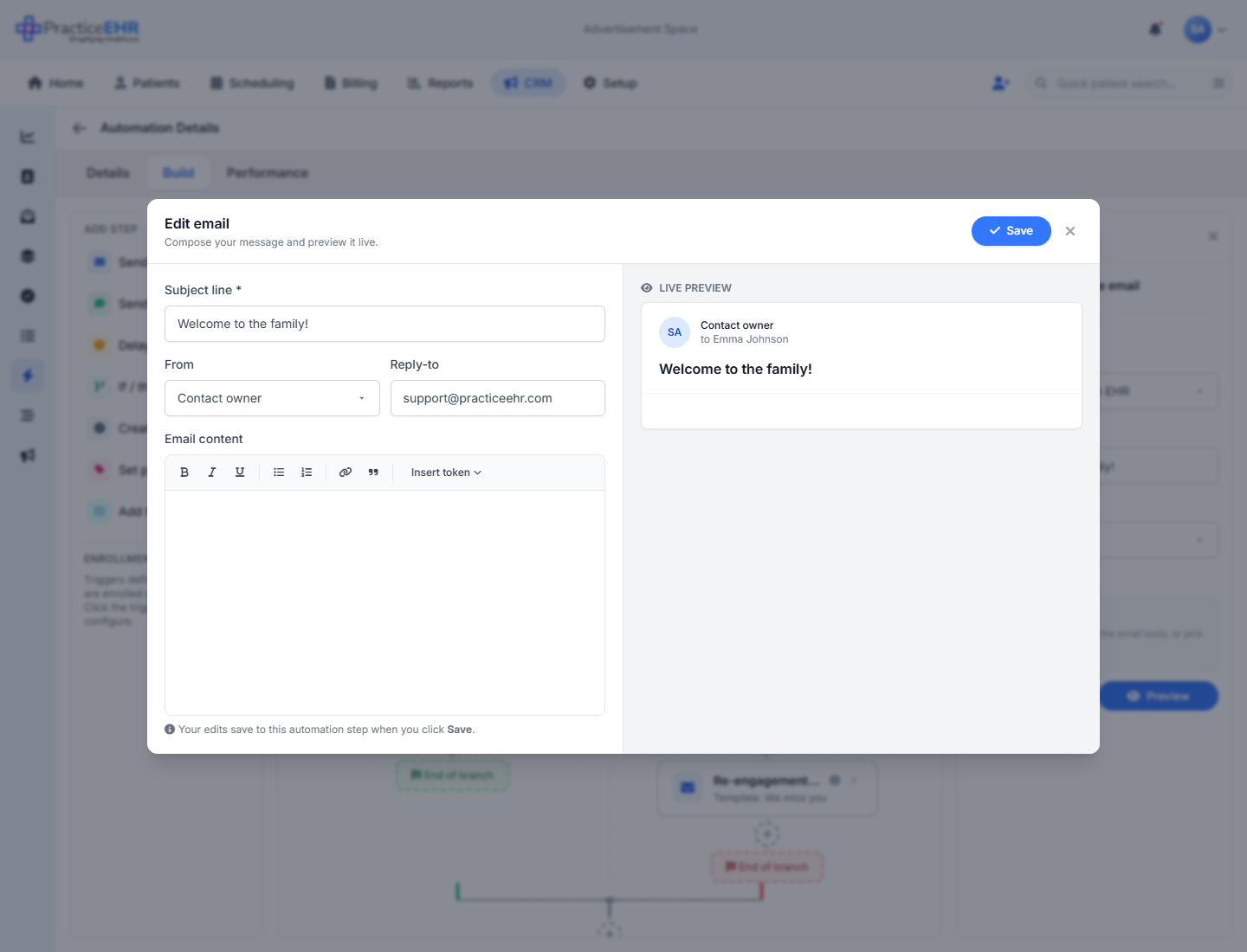Email editor modal
