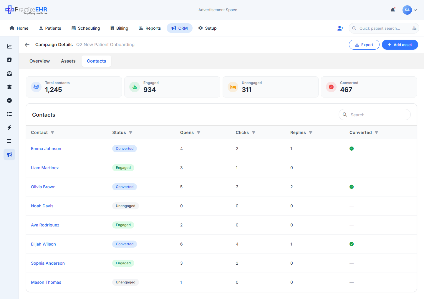 Campaign detail Contacts tab