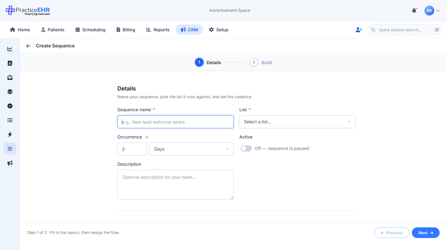 Create sequence stepper - Details step