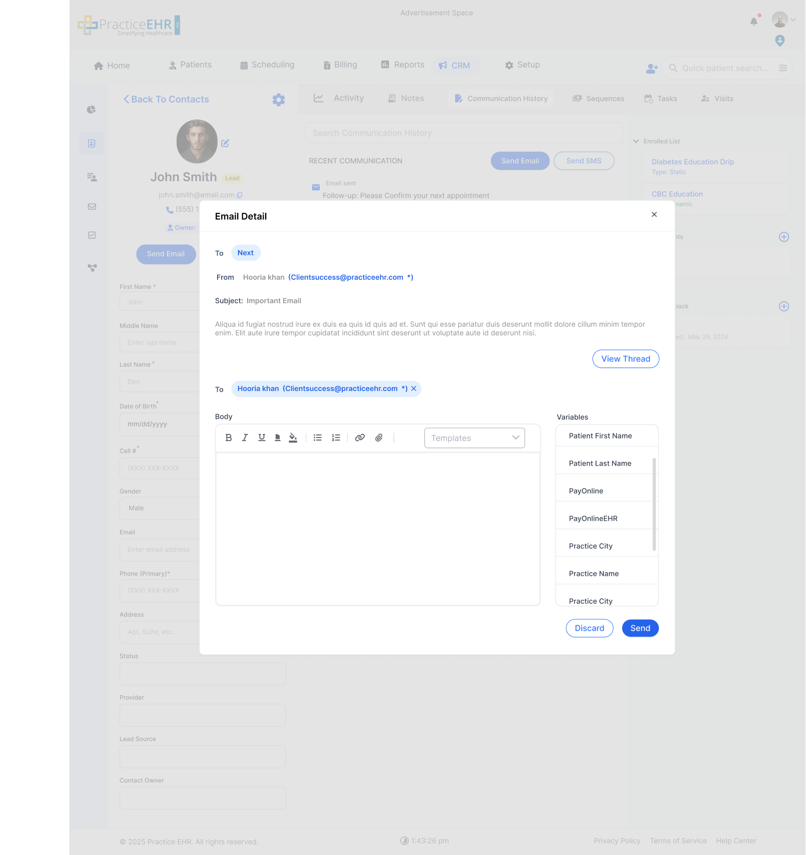 Communication History Send SMS