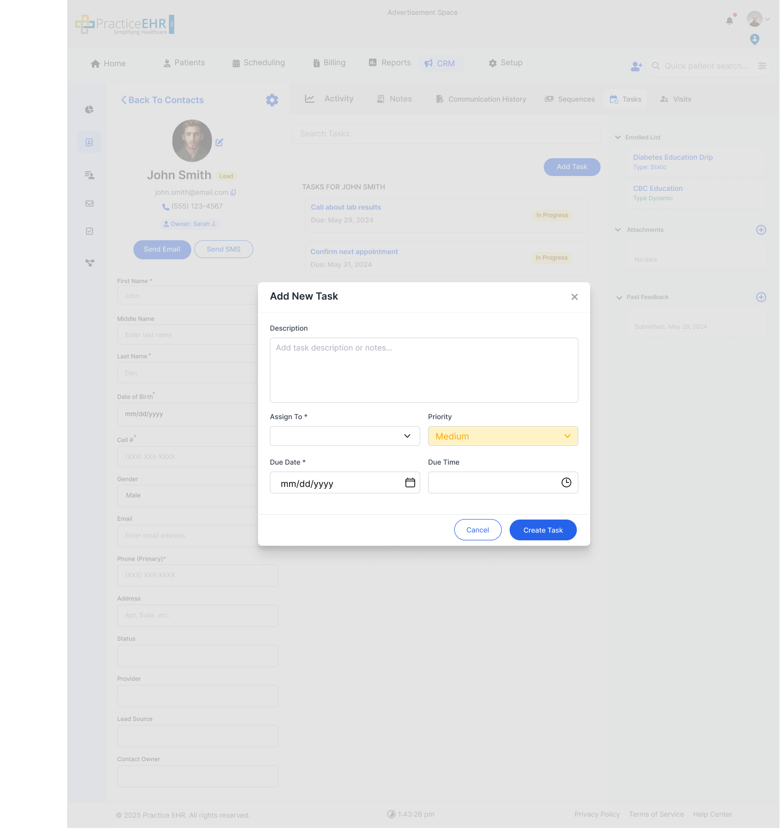 Contact Add Task Modal