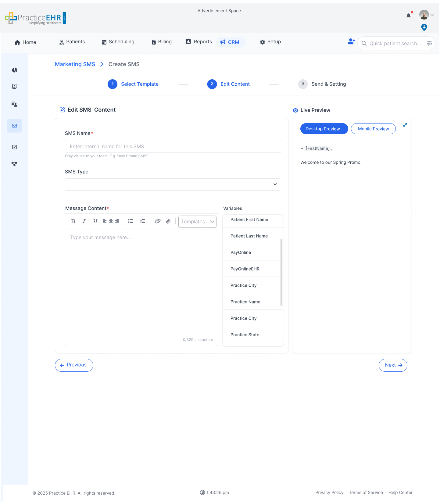 Create SMS Step 2 and 3