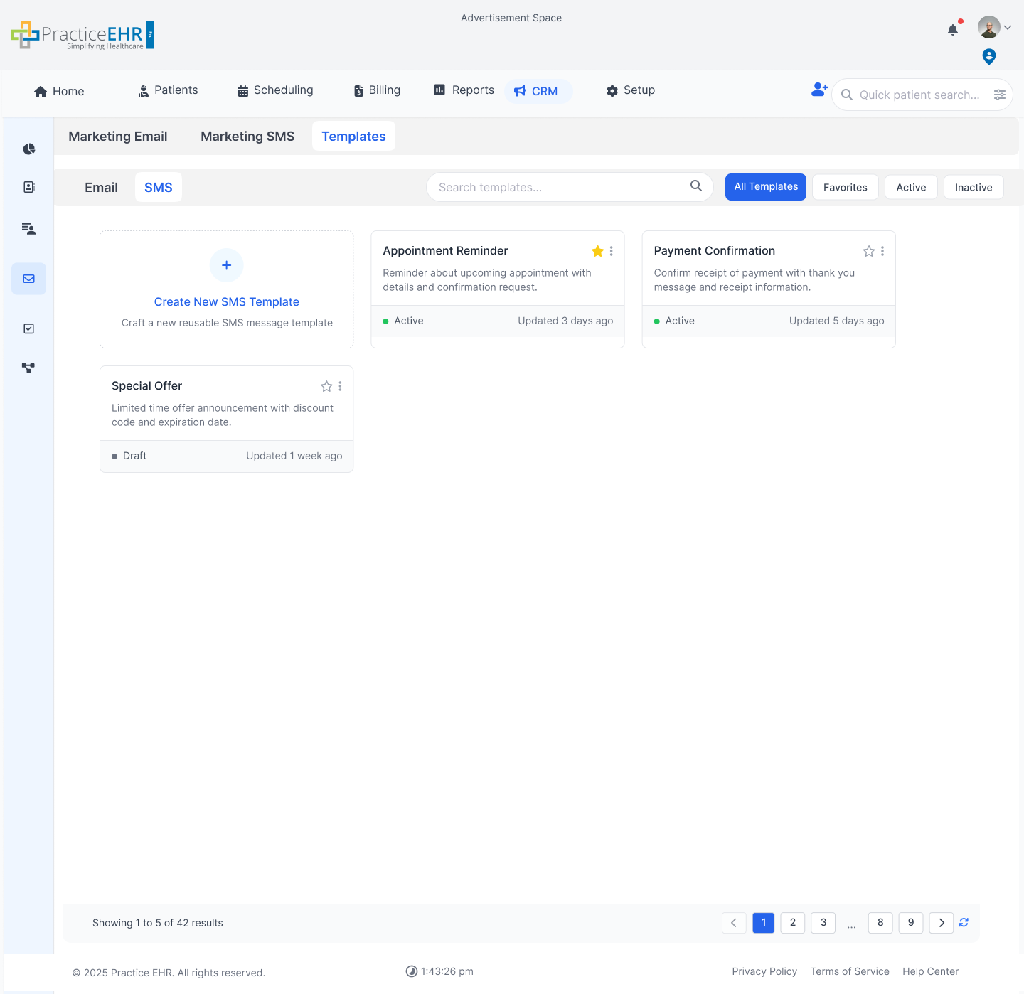 Template Tab SMS List