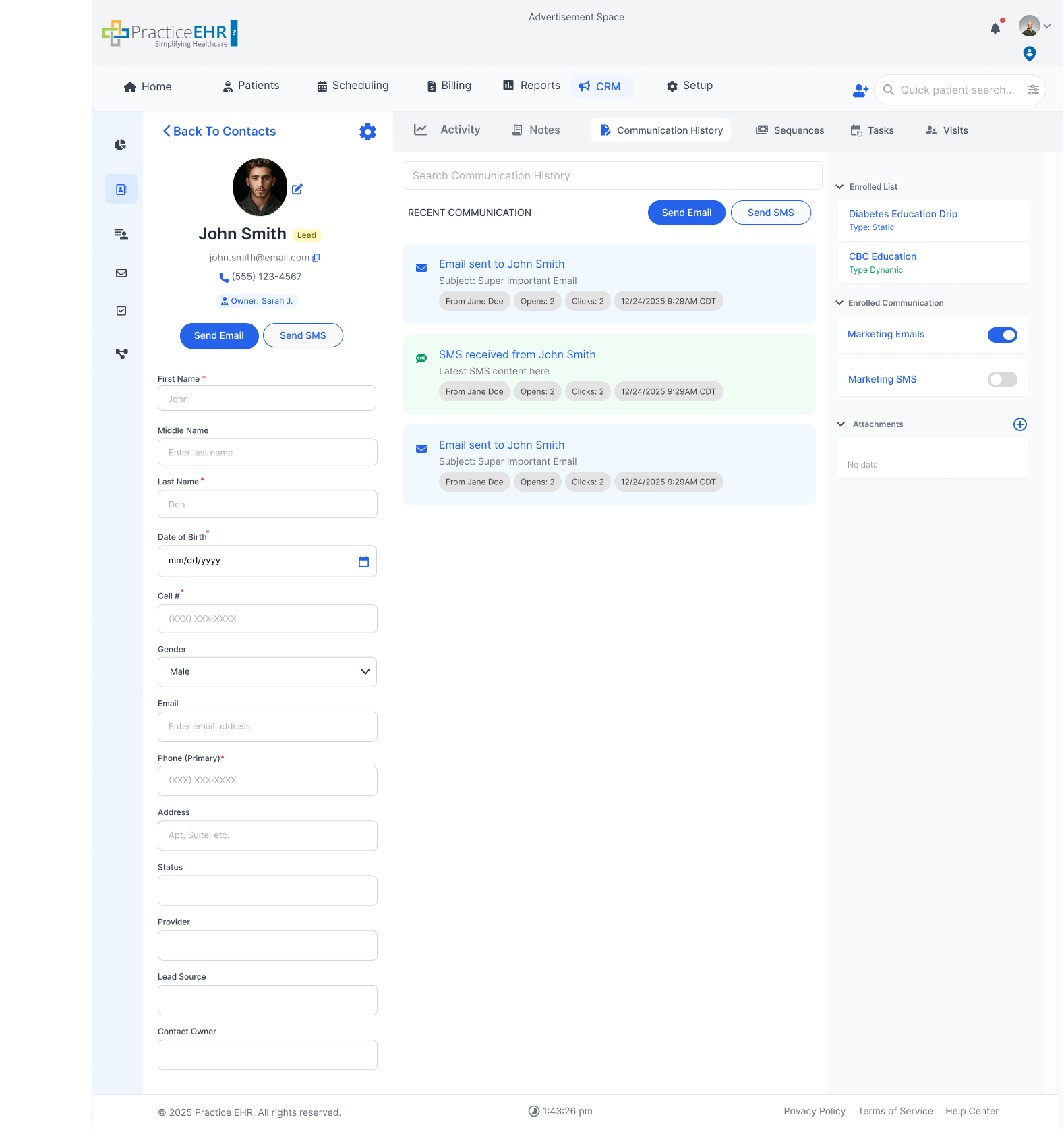 Communication History Main View