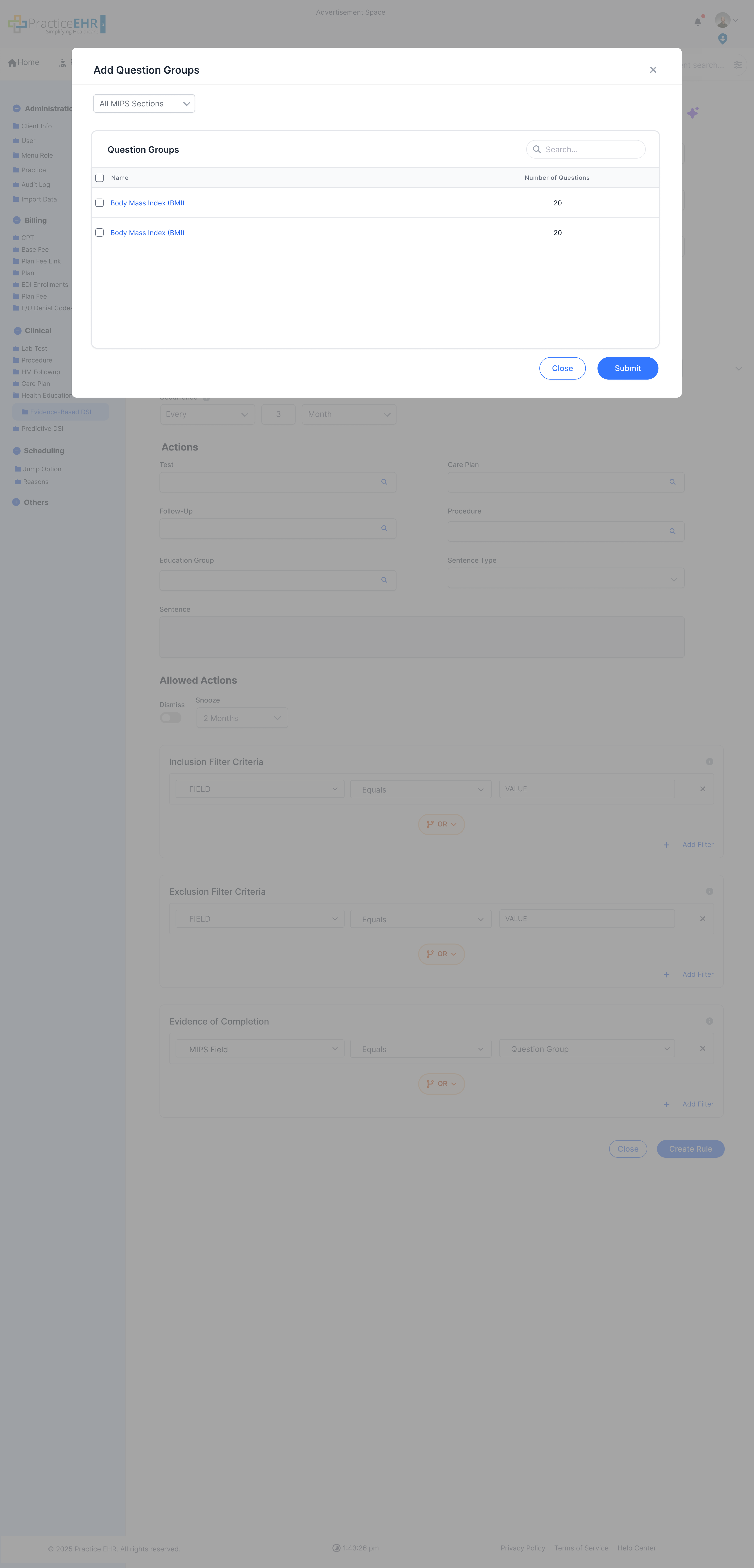 MIPS question group search modal