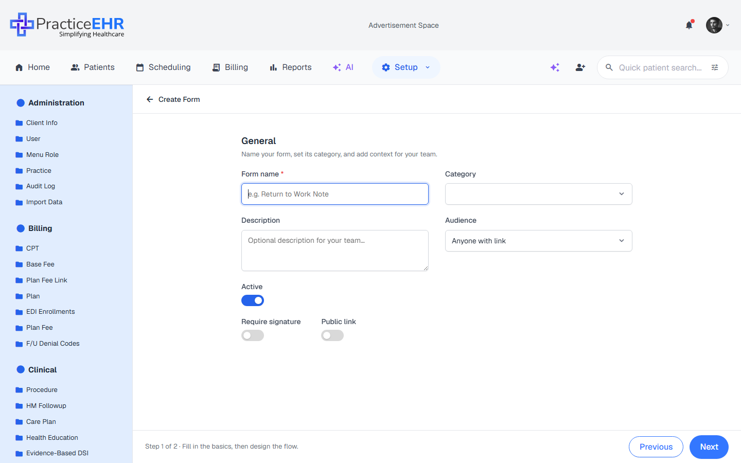 Create Form — Step 1 Details form