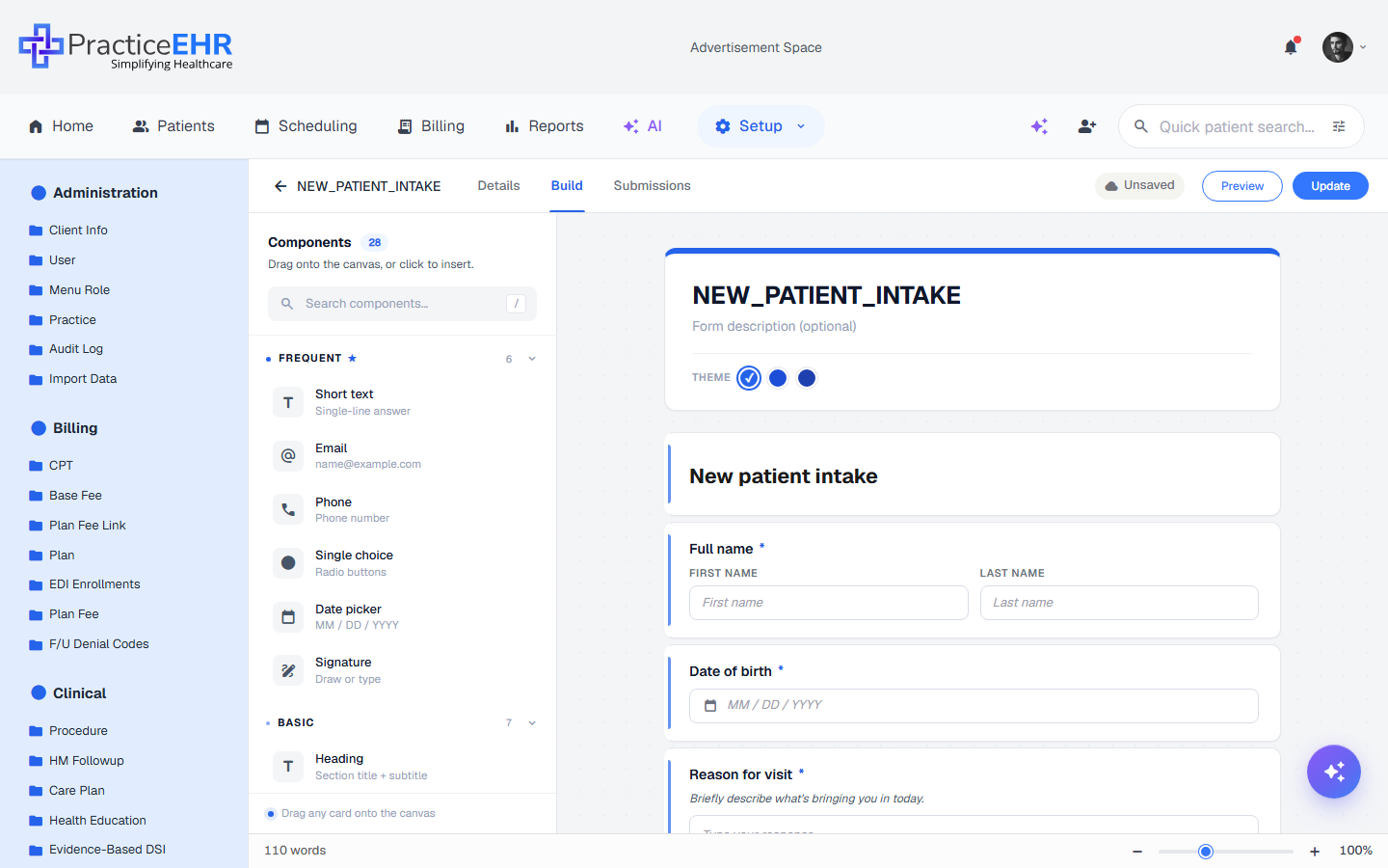 Existing form — Build tab with the field canvas