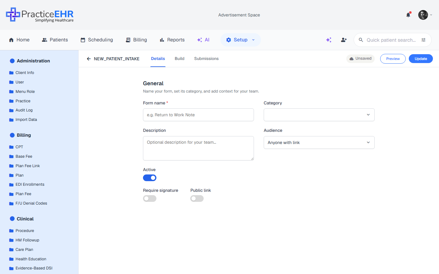Existing form — Details tab with metadata