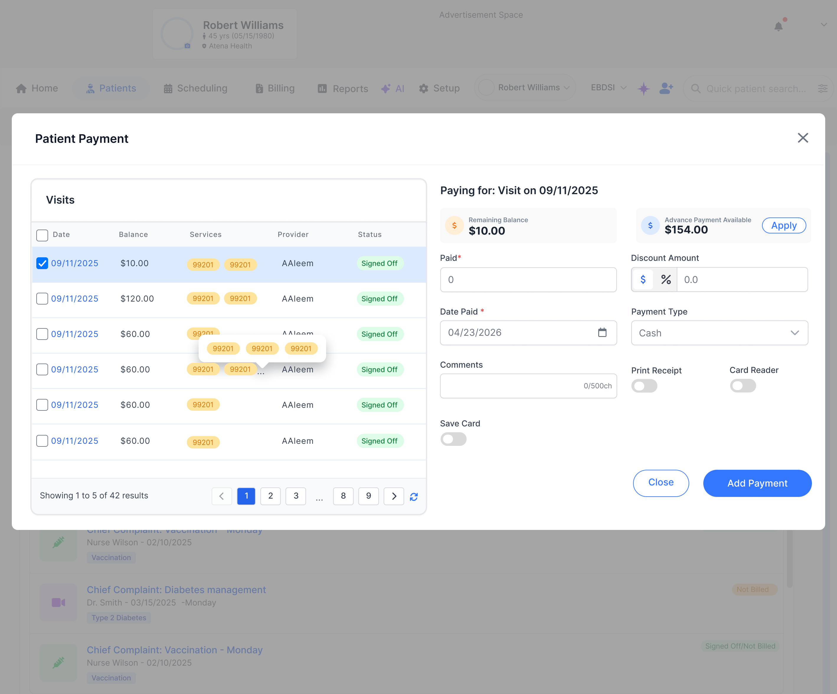 Financial Payment Modal - Patient Balance tab (visits only)