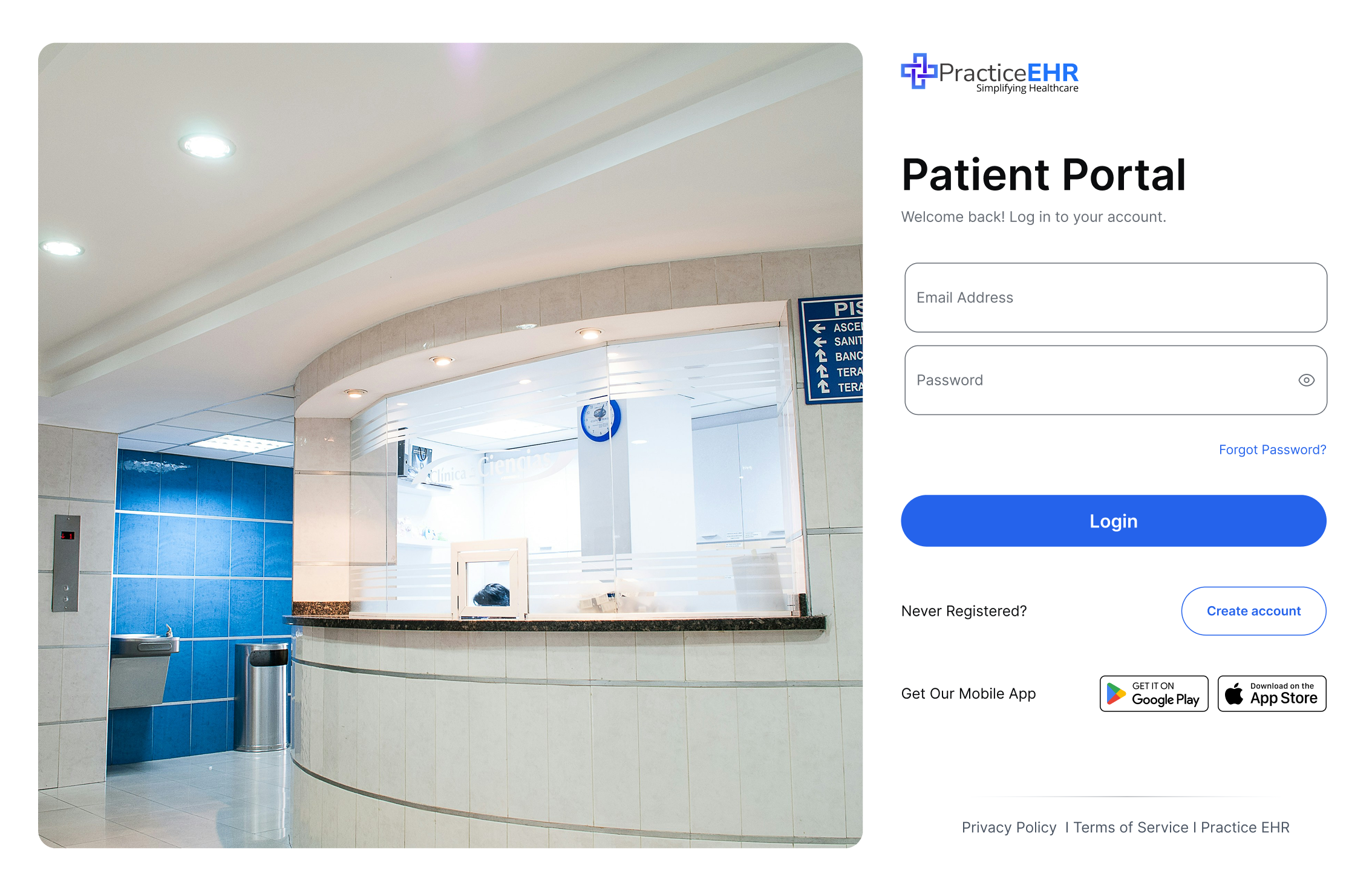 Updated Patient Portal login screen from website