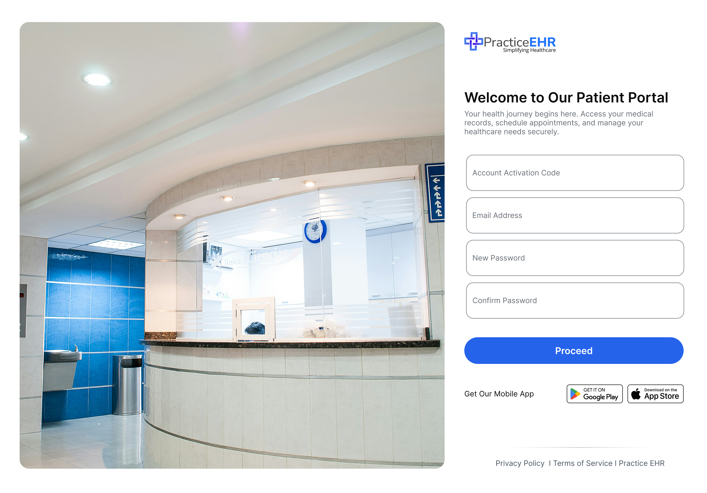 Updated login window for accessing Patient Portal from PracticeEHR