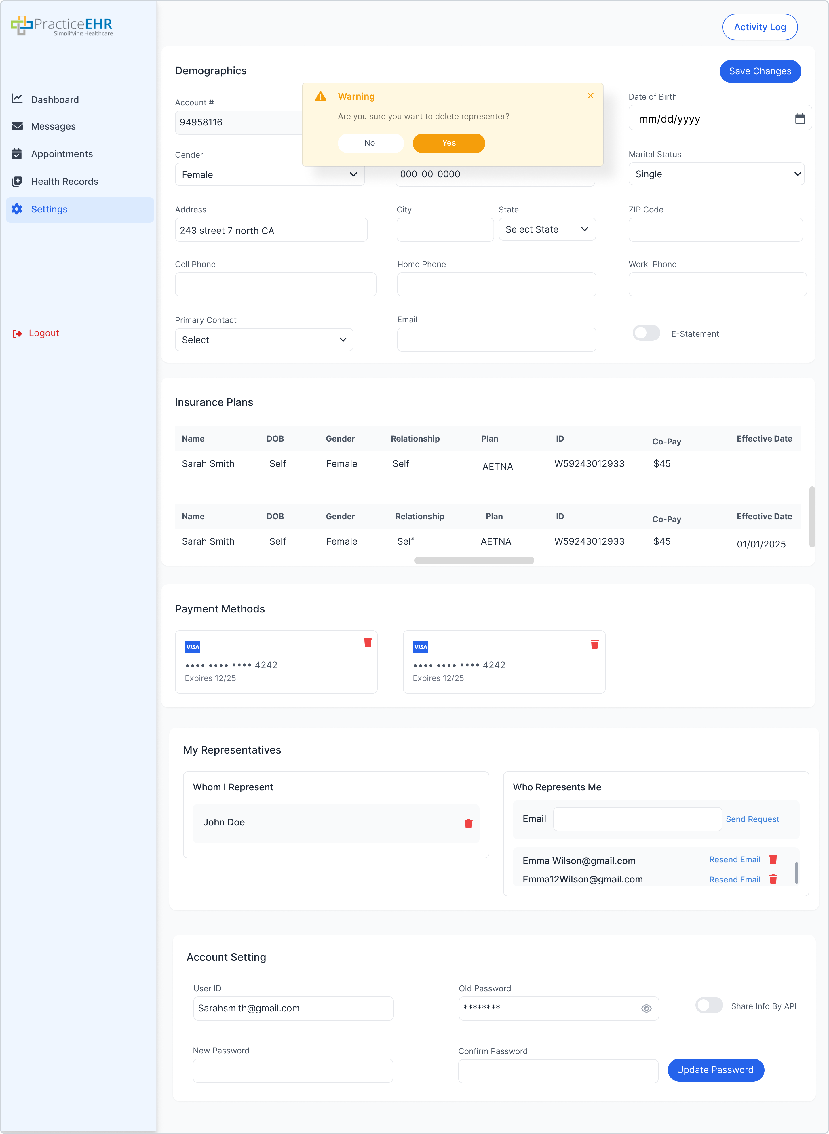 Delete Representative Confirmation
