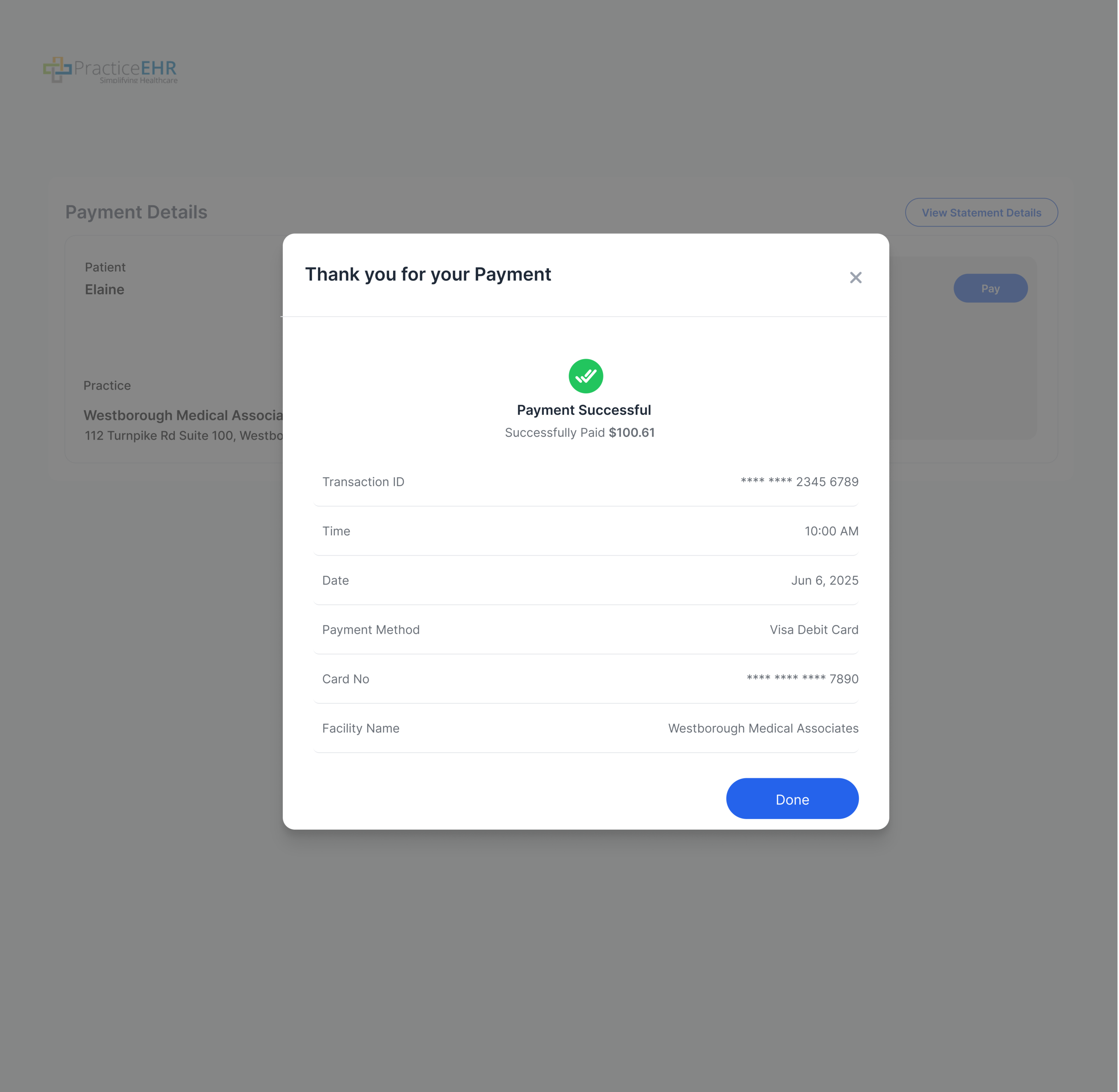 Thank you for your Payment success modal