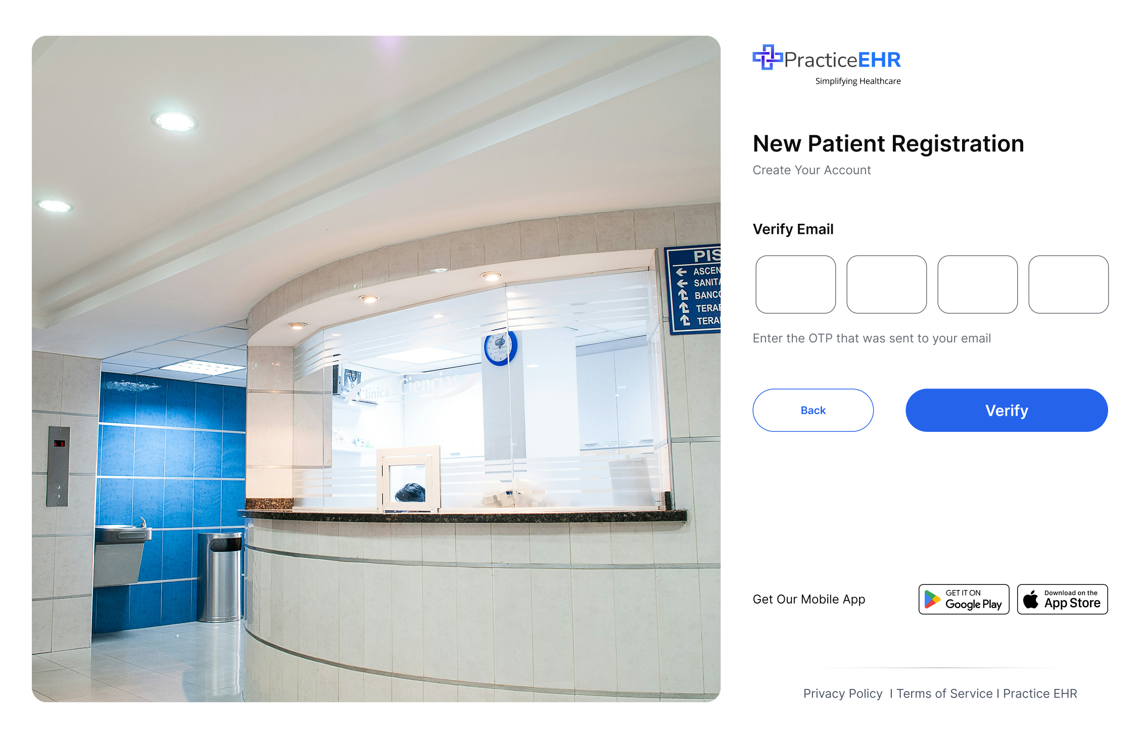New patient registration OTP verification screen