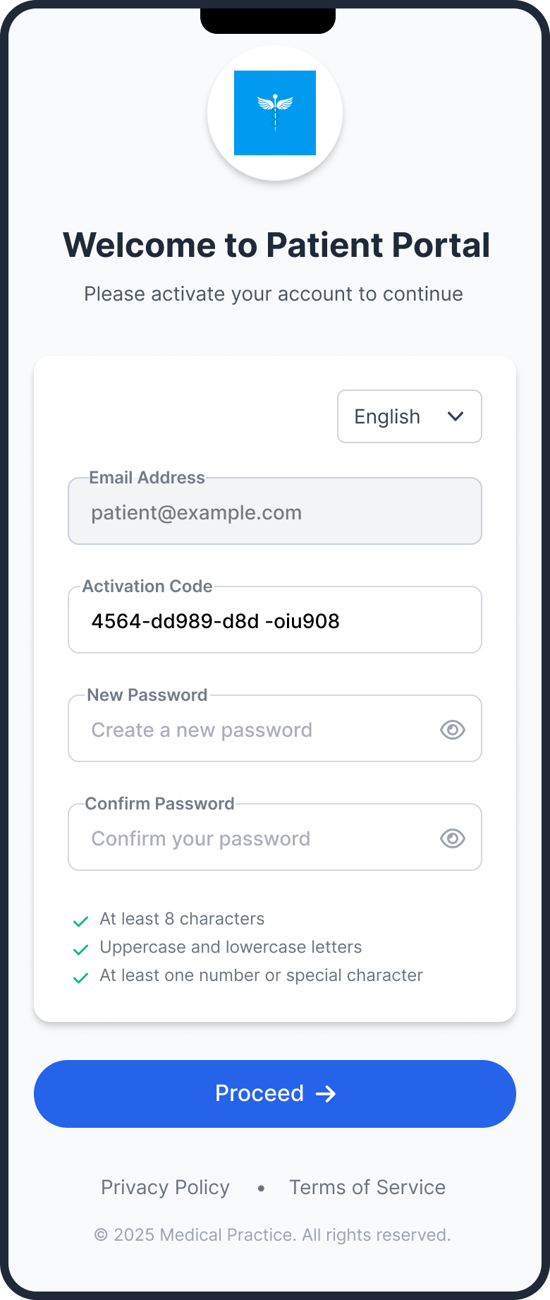 Login window for accessing Patient Portal via PracticeEHR