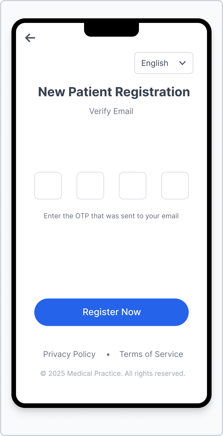 New patient OTP verification screen