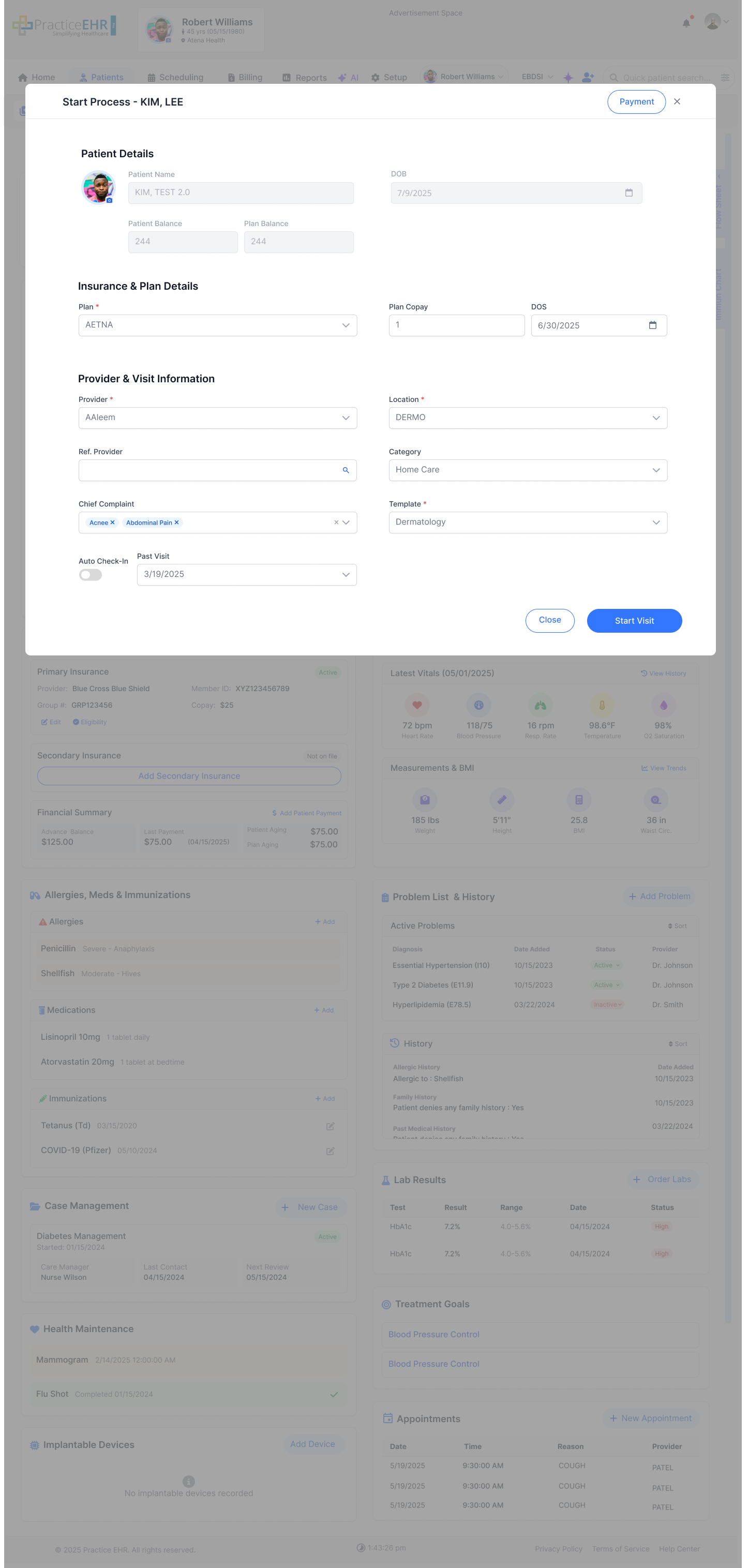 New Visit screen showing the Prior Auth field and number