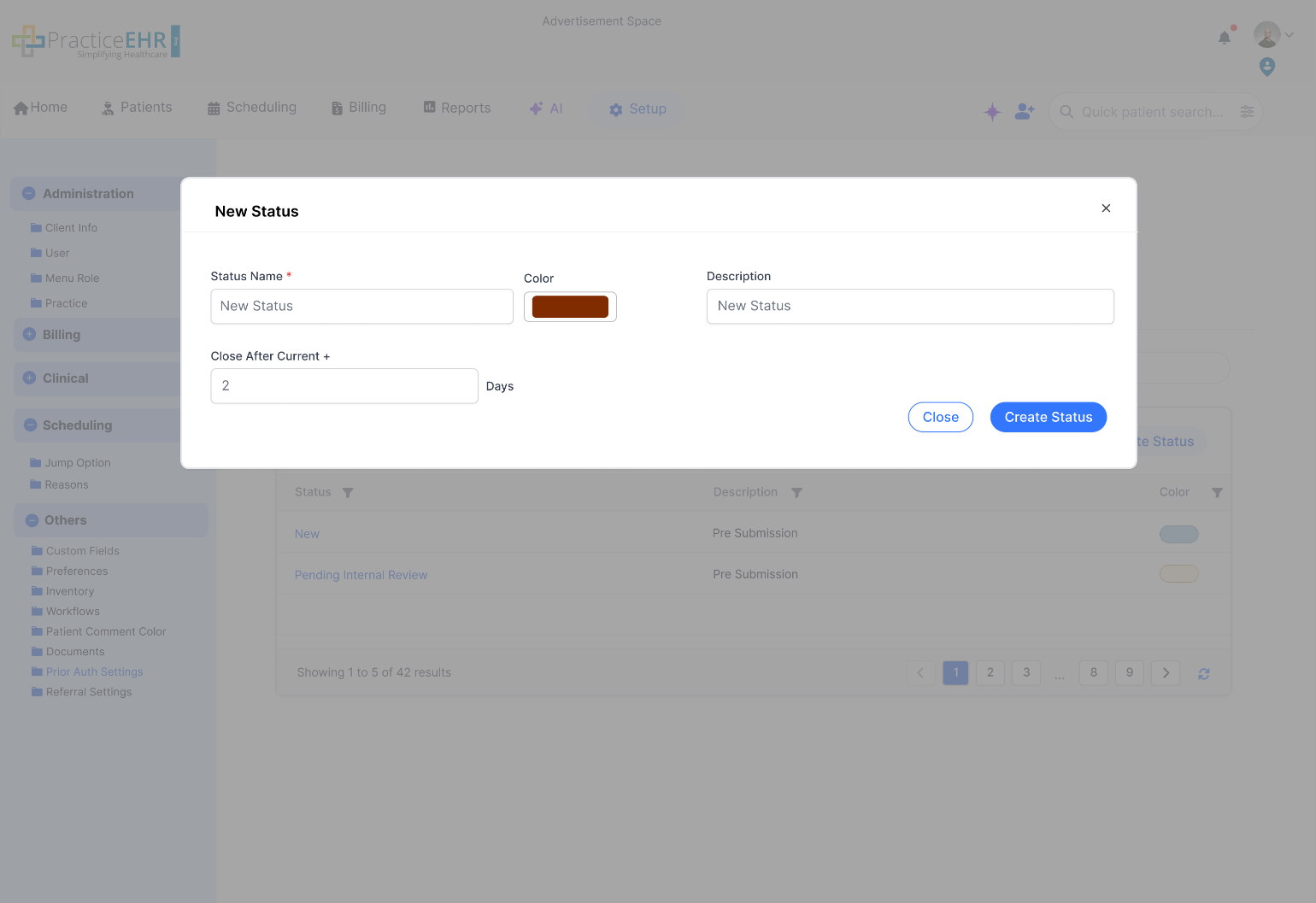 New Prior Auth Status form with expire/close time settings