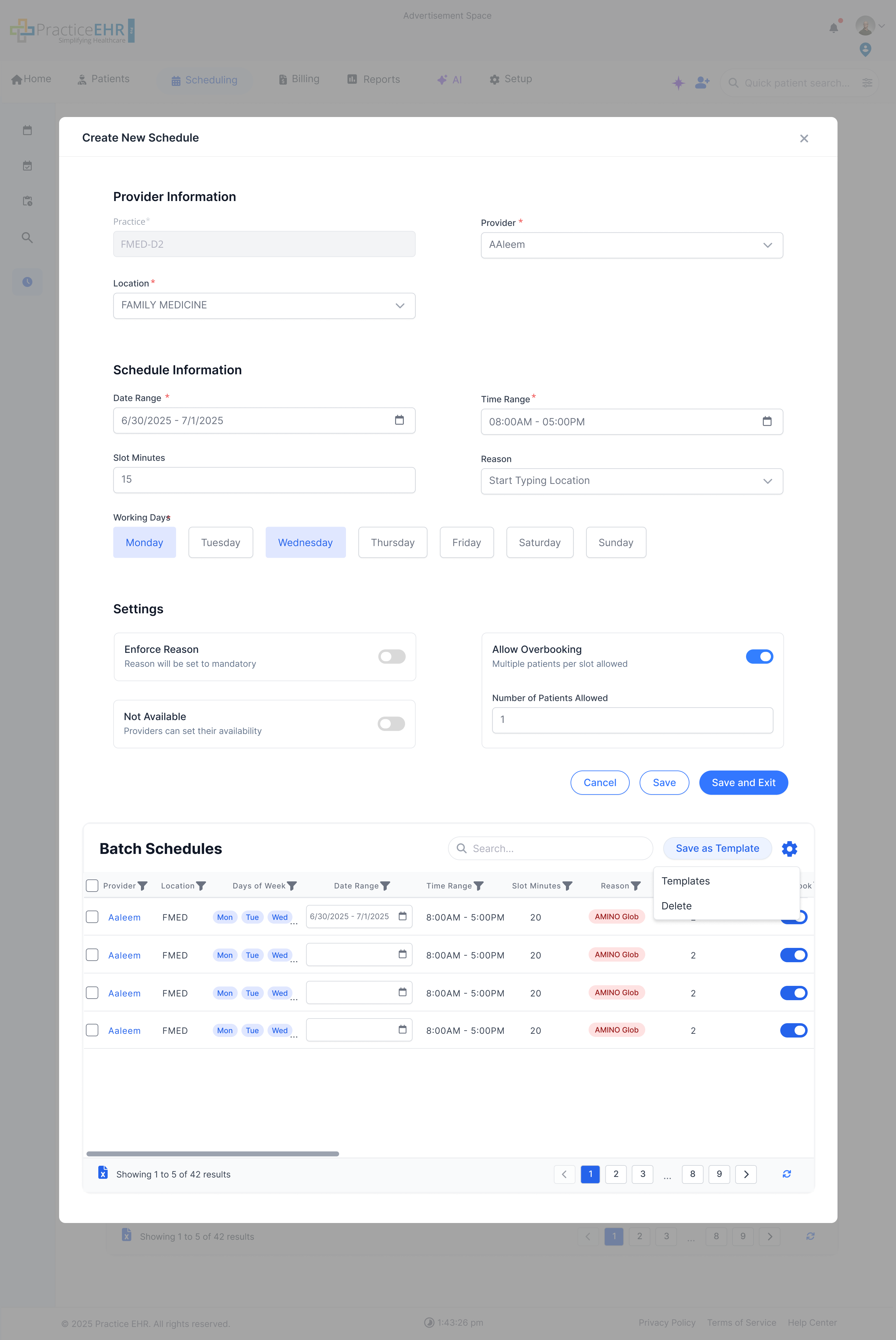 Schedule builder with batch schedules table