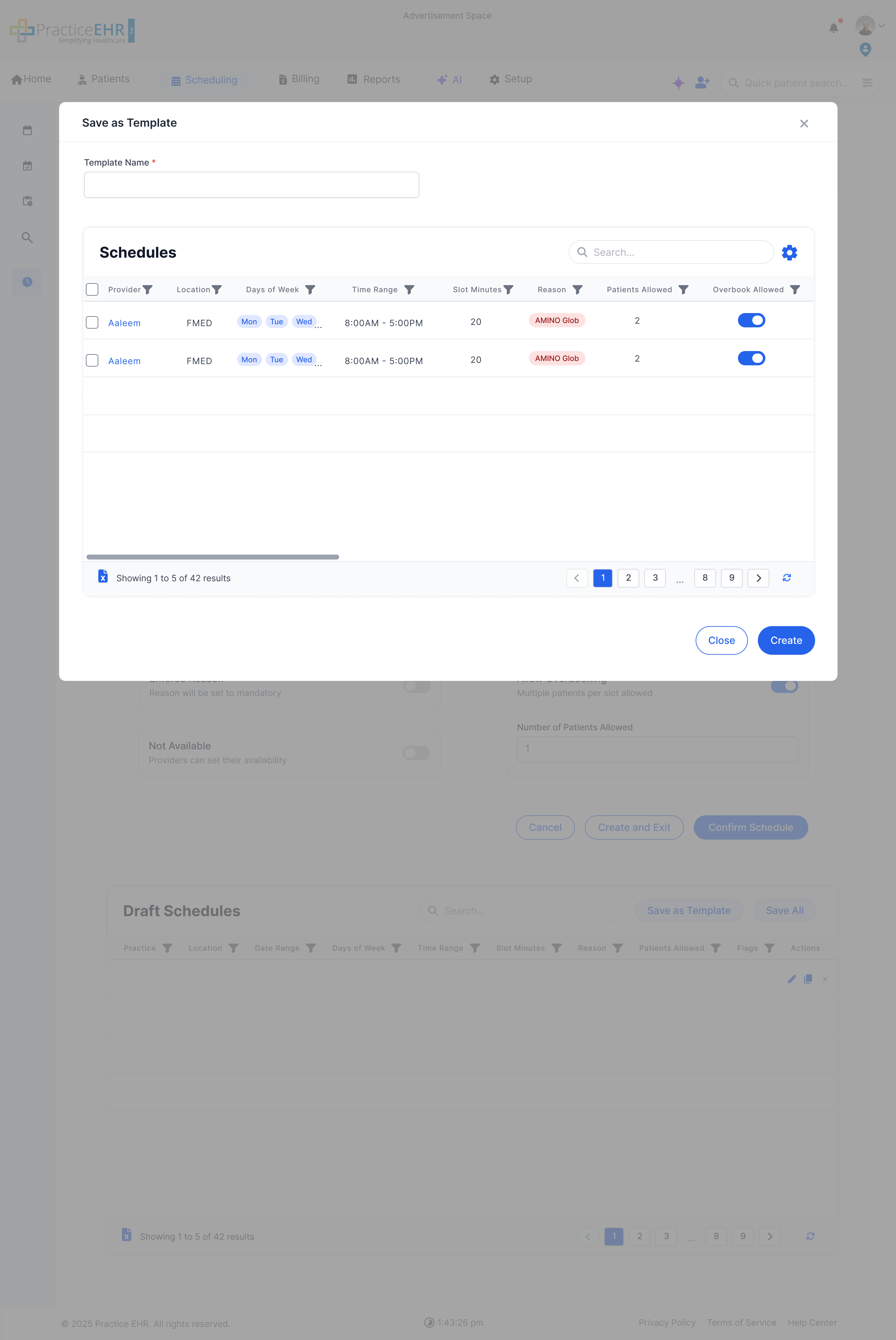 Save as Template modal