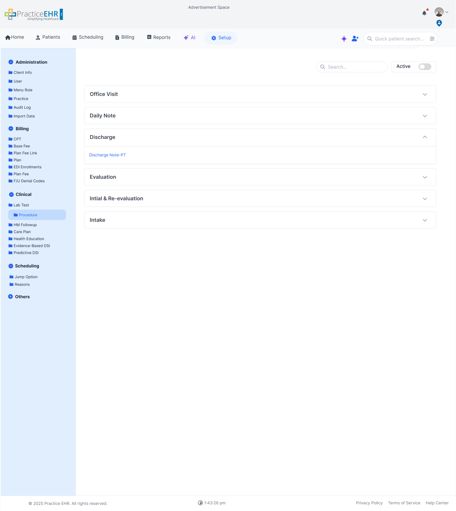 Visit template overview screen
