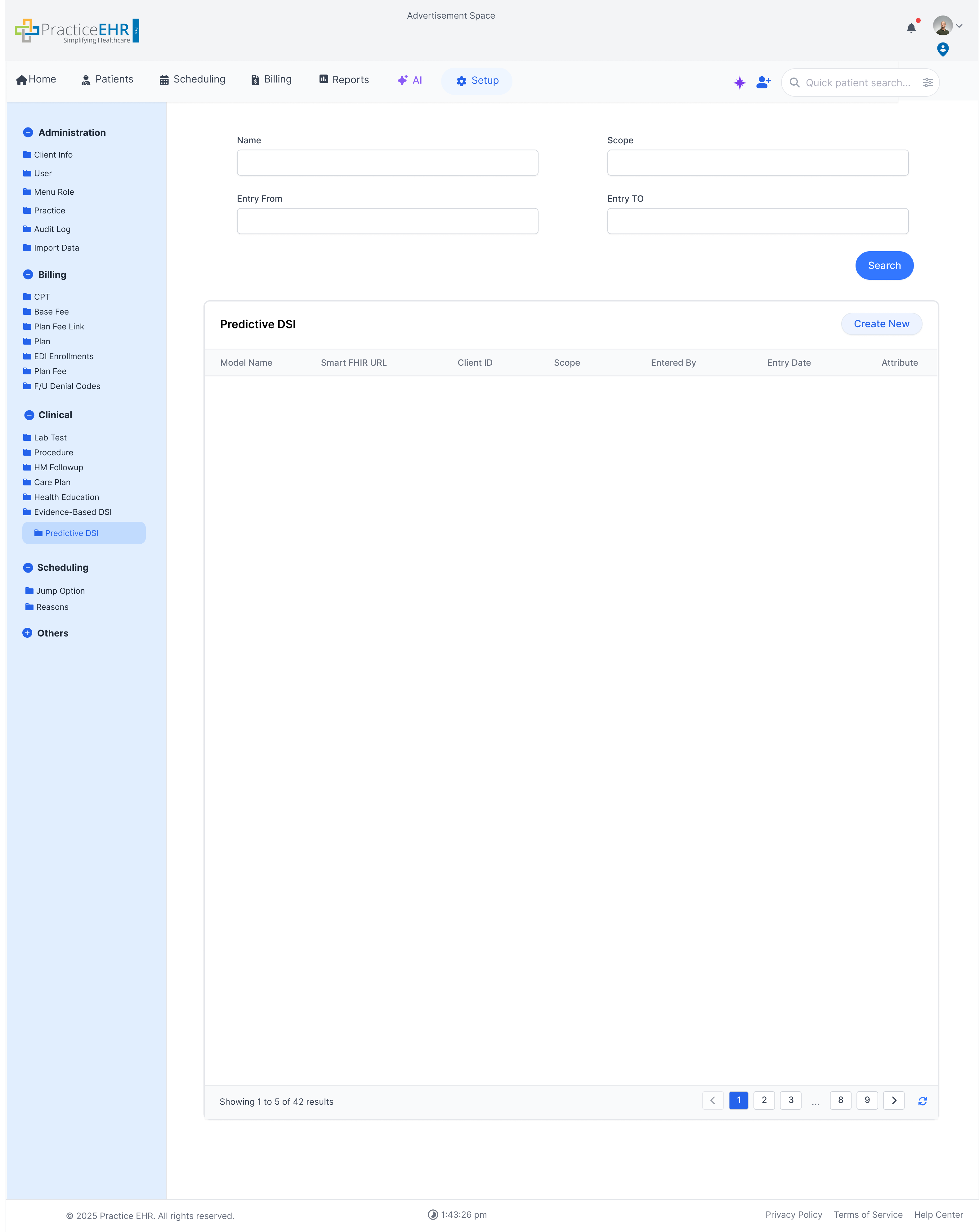 Predictive DSI screen (within Evidence-Based DSI)