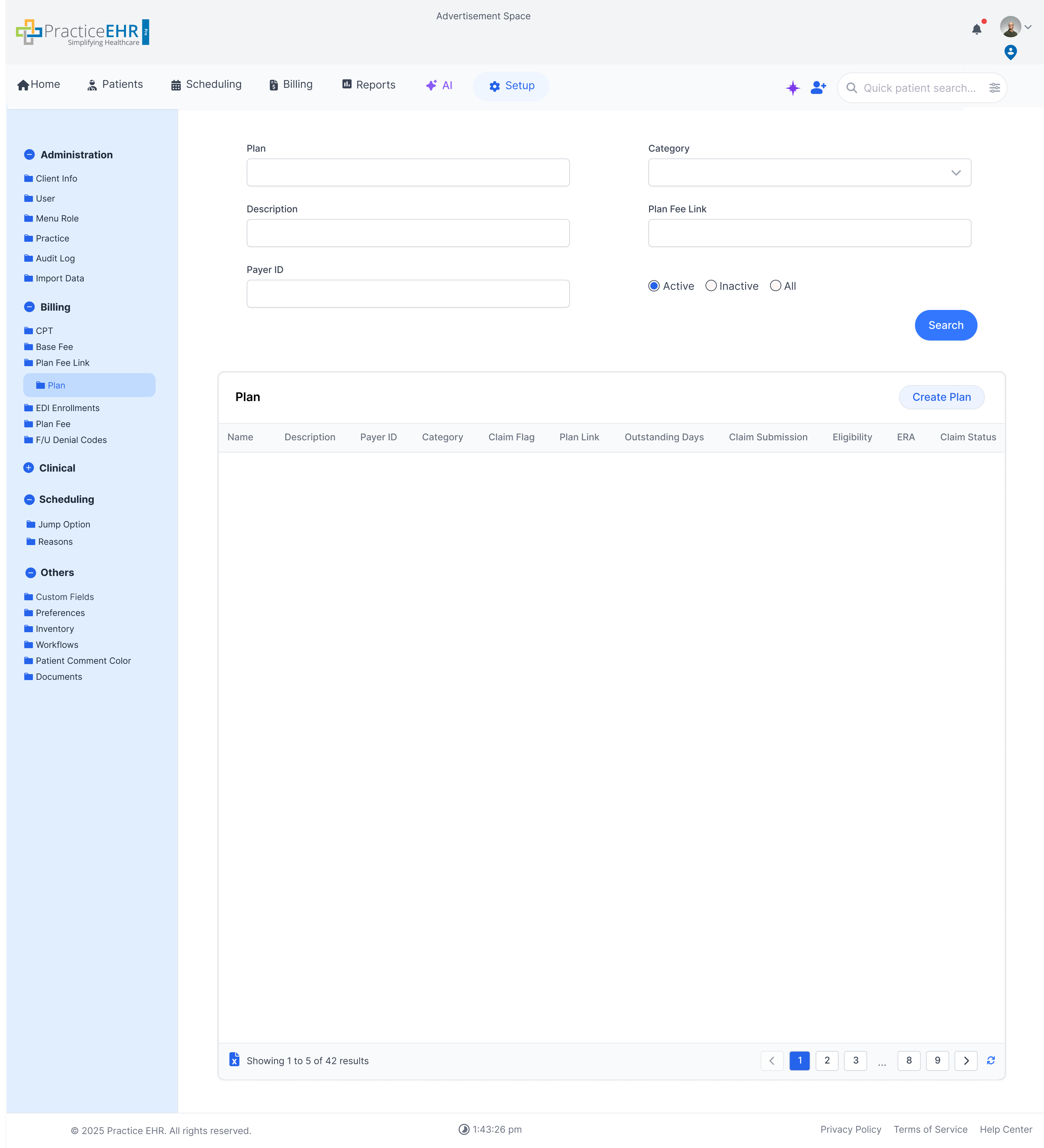 Plan management screen
