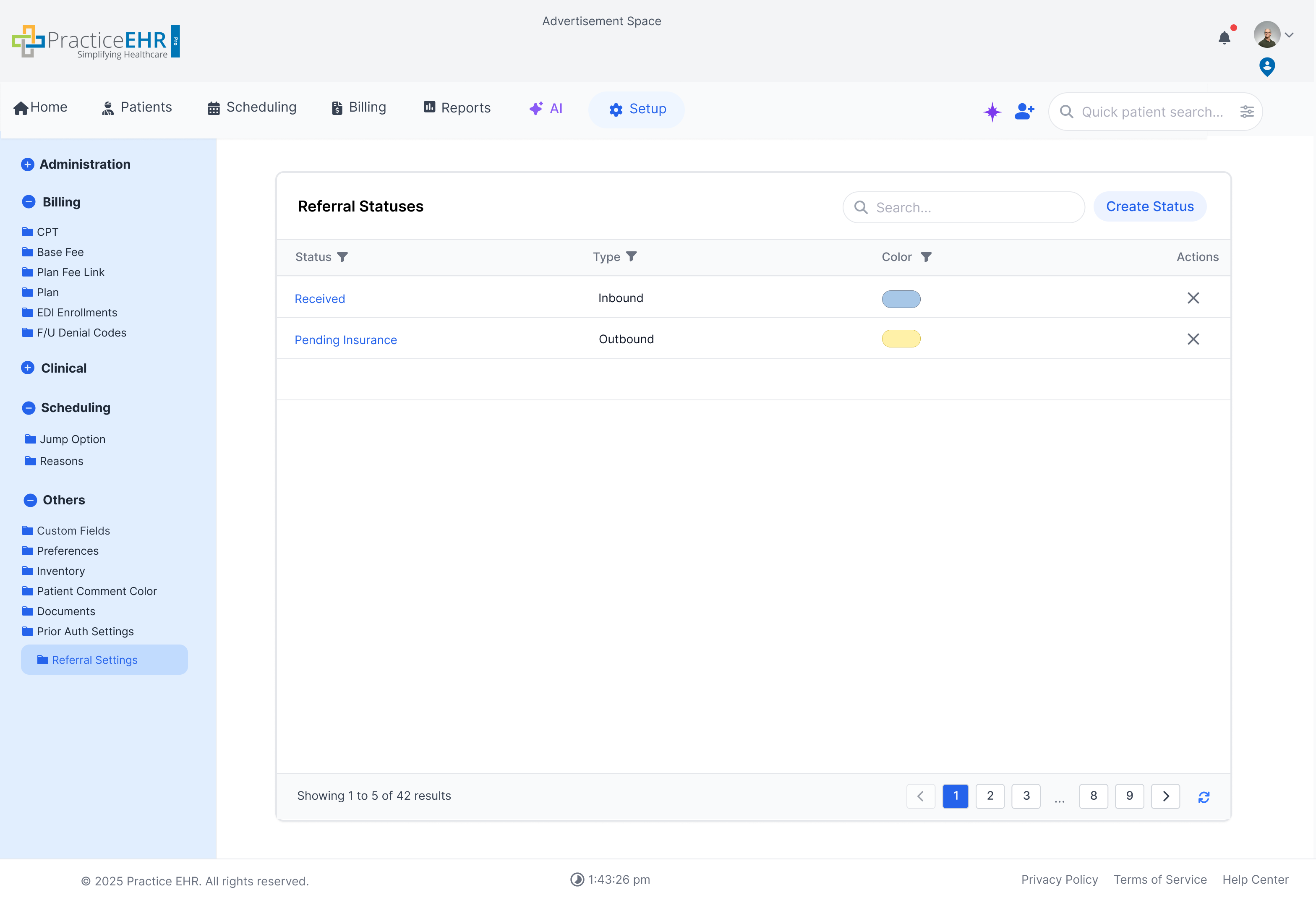 Referral status screen