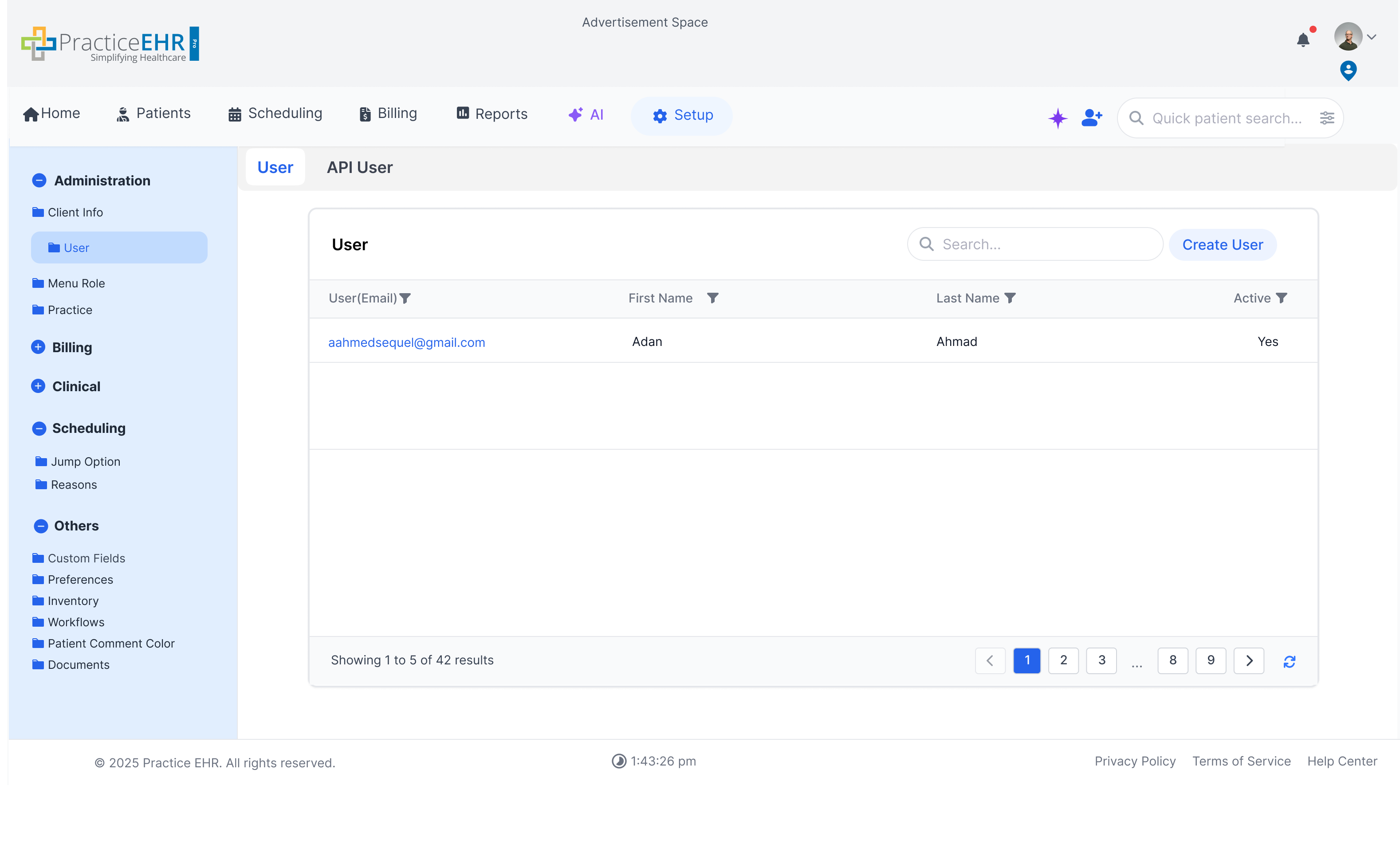 User management overview screen